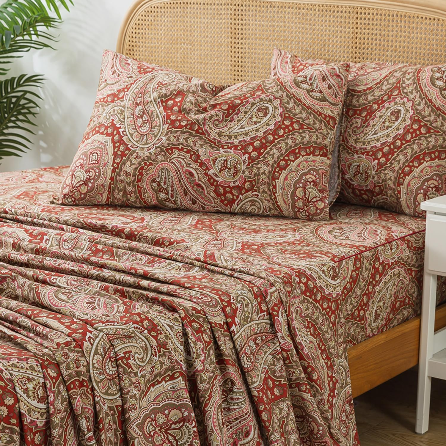 Zusbest Dark Brown Floral Bed Sheets Set - Queen Size Percale Cotton Shabby Rustic Peony Flower Print Bed Sheets - Soft Breathable Mocha Classic Vintage Bedding 4 Pcs Deep Pocket Flower Bed Sheets