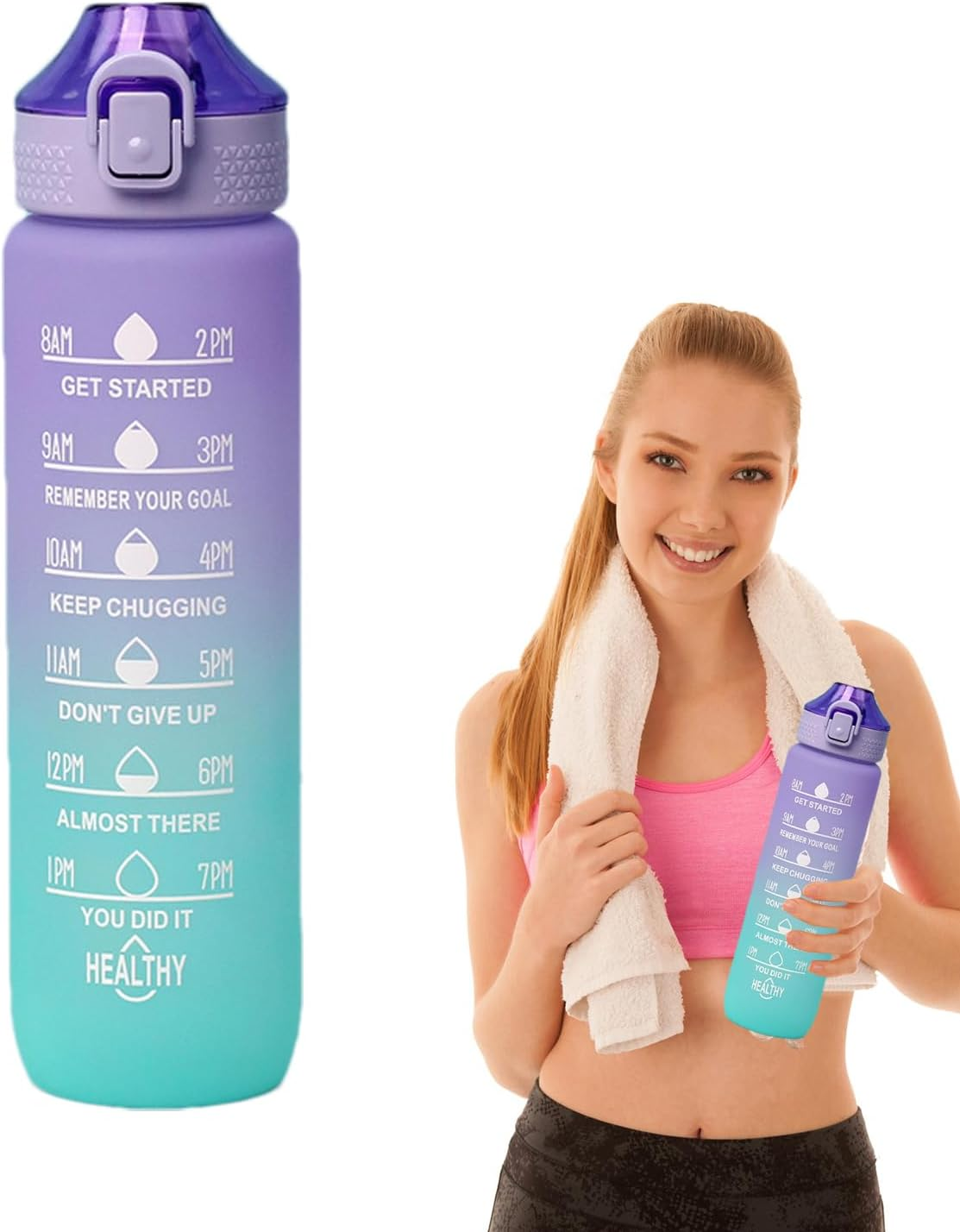 Daily Water Intake Bottle | Time Marker Gym Drinking Jar,1000Ml Portable Water Container with Handle, Motivation Bottle for Fitness Sports