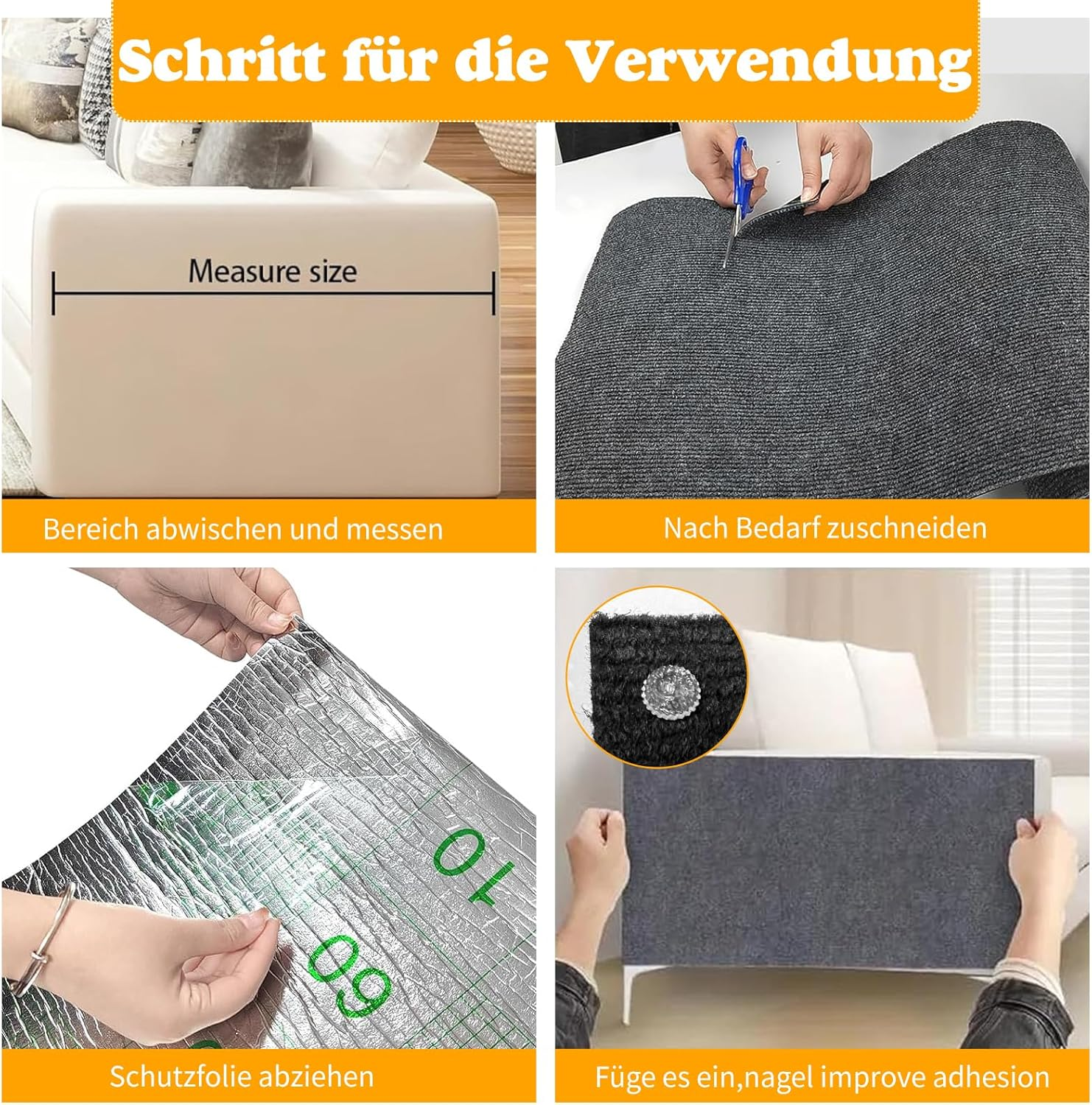 Self-Adhesive Cat Scratching Boards, Cat Scratching Mat, Cat Wall, DIY Trimmable Carpet Mat Pad Cat Scratching Boards, Cat Sofa Cat Rug for Scratching Post (4 Pieces, 100 Cm X 30 Cm) image number 5