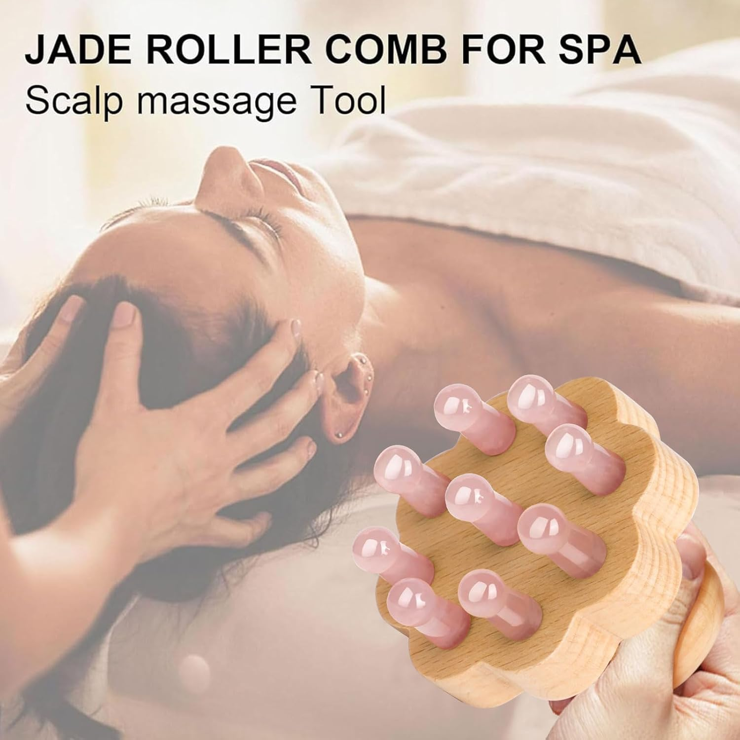 Scalp Massager,Head Scalp Comb,Rose Quartz Tooth-Wooden Comb for Head Stress Relax Massage Tool for Hair Growth Relieve Headaches image number 6
