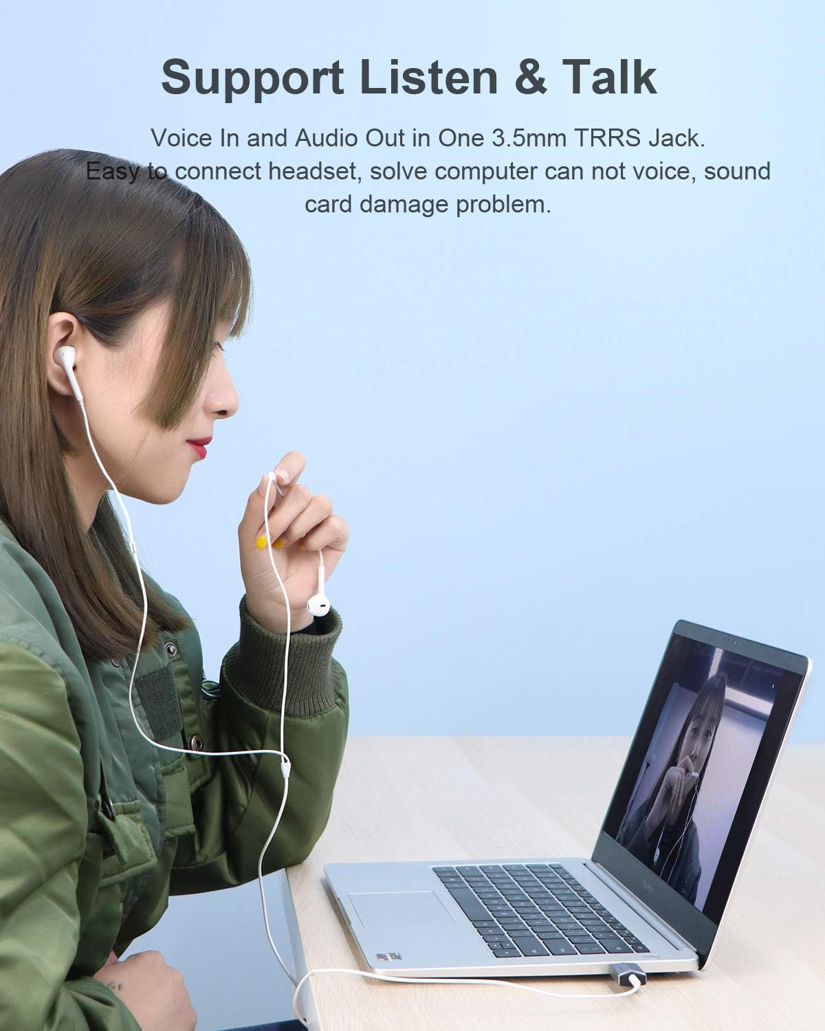 Hagibis USB External Sound Card Adapter Alloy 2 in 1 USB to 3.5Mm AUX TRRS Headphone and Microphone Jack Audio Adapter Mic Stereo Sound Card for Windows, Mac, PC, Laptops, Desktops, PS4, PS5 (Grey) image number 5