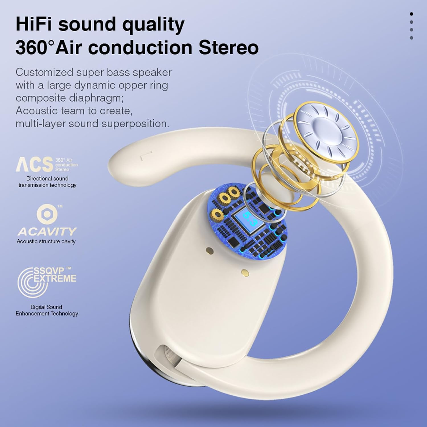 Xmenha Open Ear Wireless Sports Headphones - Bluetooth 5.3, Bone Conduction, 5 Hour Battery, Beige