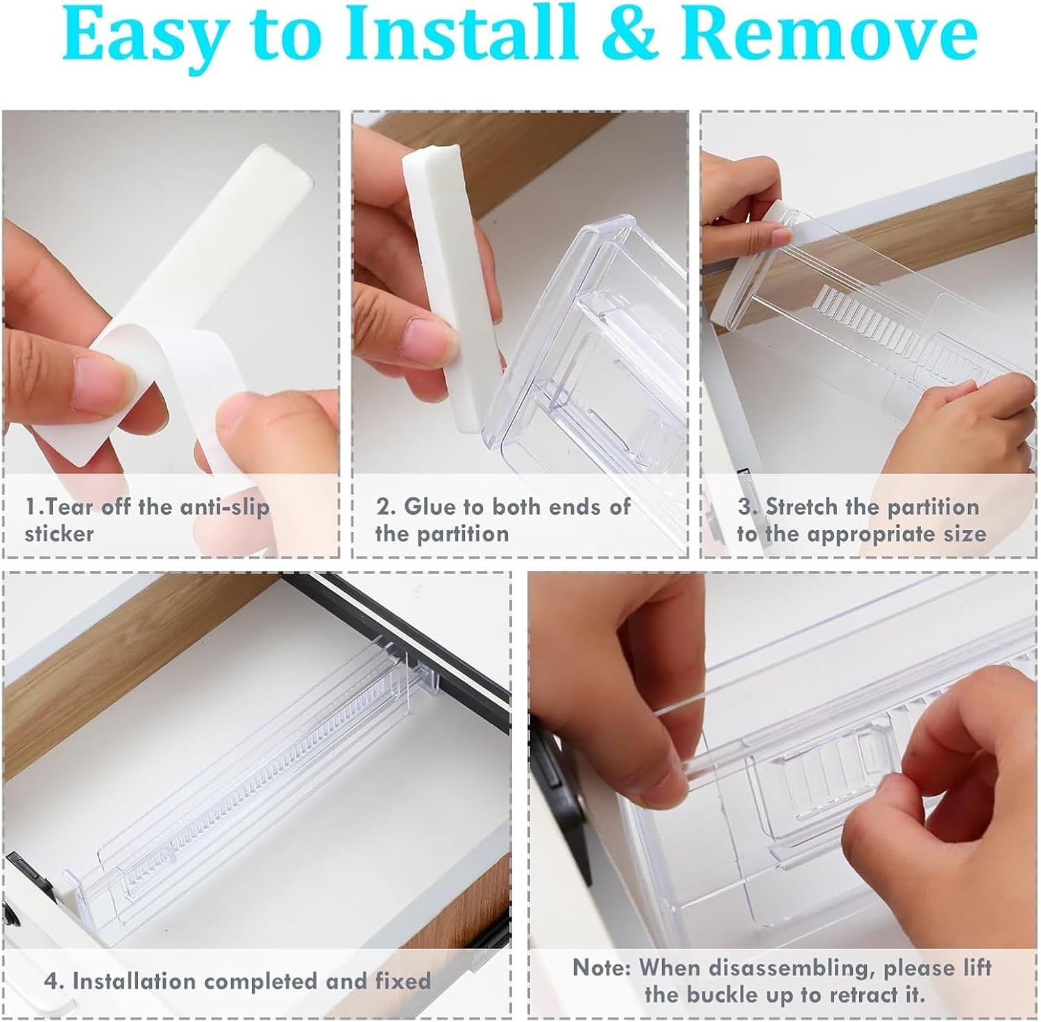 Goyuhome 6 Pack Drawer Dividers, Adjustable 3.2" High Expandable from 11"-20" Clear Plastic Organizers for Clothes, Kitchen Utensils and Office Storage image number 1