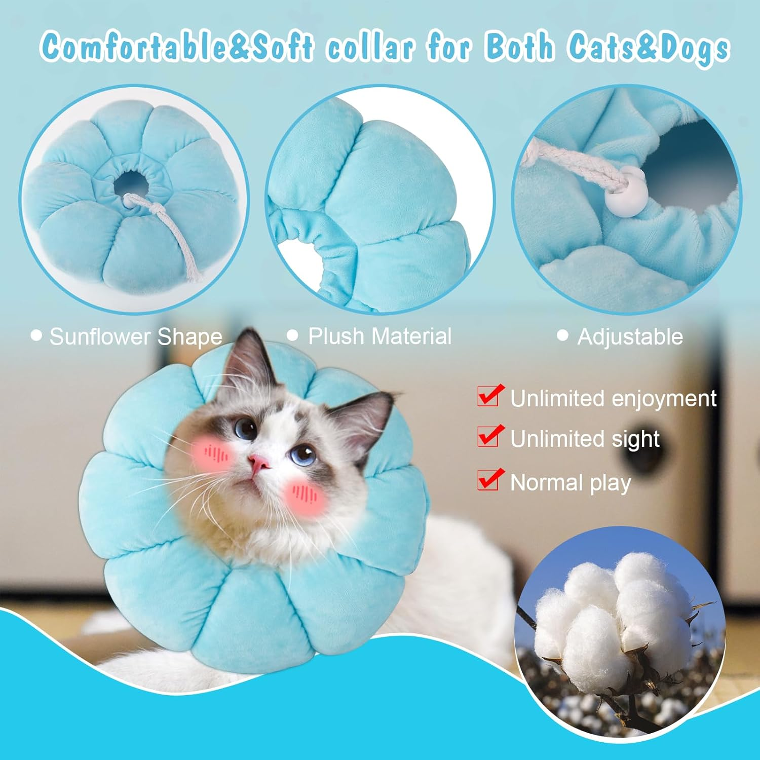 HYLYUN Cat Cone Collar Soft - Cute Flower Cat Recovery Collar, Adjustable Cat E Collar, Surgery Recovery Elizabethan Collars for Kitten and Cats (Blue) image number 6