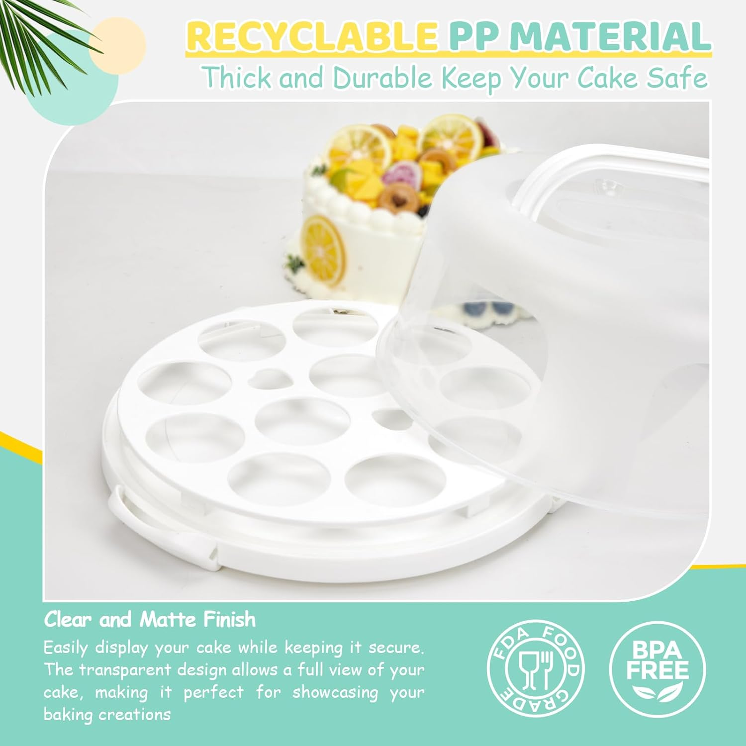 Ohuhu Cake Container, Cake Carrier with Lid and Handle Bpa-Free Cake Holder for 10 Inch Cake with 2 Handles Cupcake Carrier - Plastic Cover Two Sided Base for Transport Pies Nuts Fruit