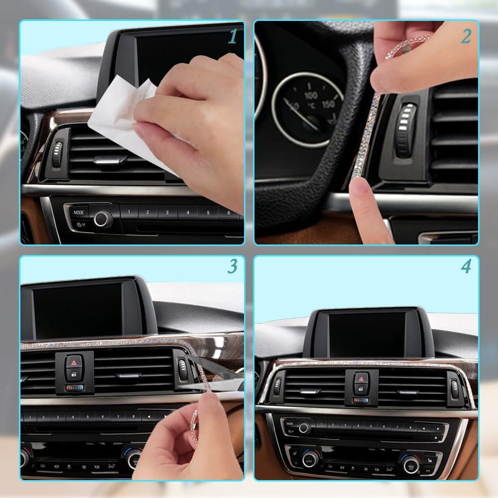 AFUNTA Car Trim Self Adhesive 2M Car Accessories for Women Crystal Sticker Rhinestone Car Accessories Car Dashboard Decorations Sticker (Silver) image number 4