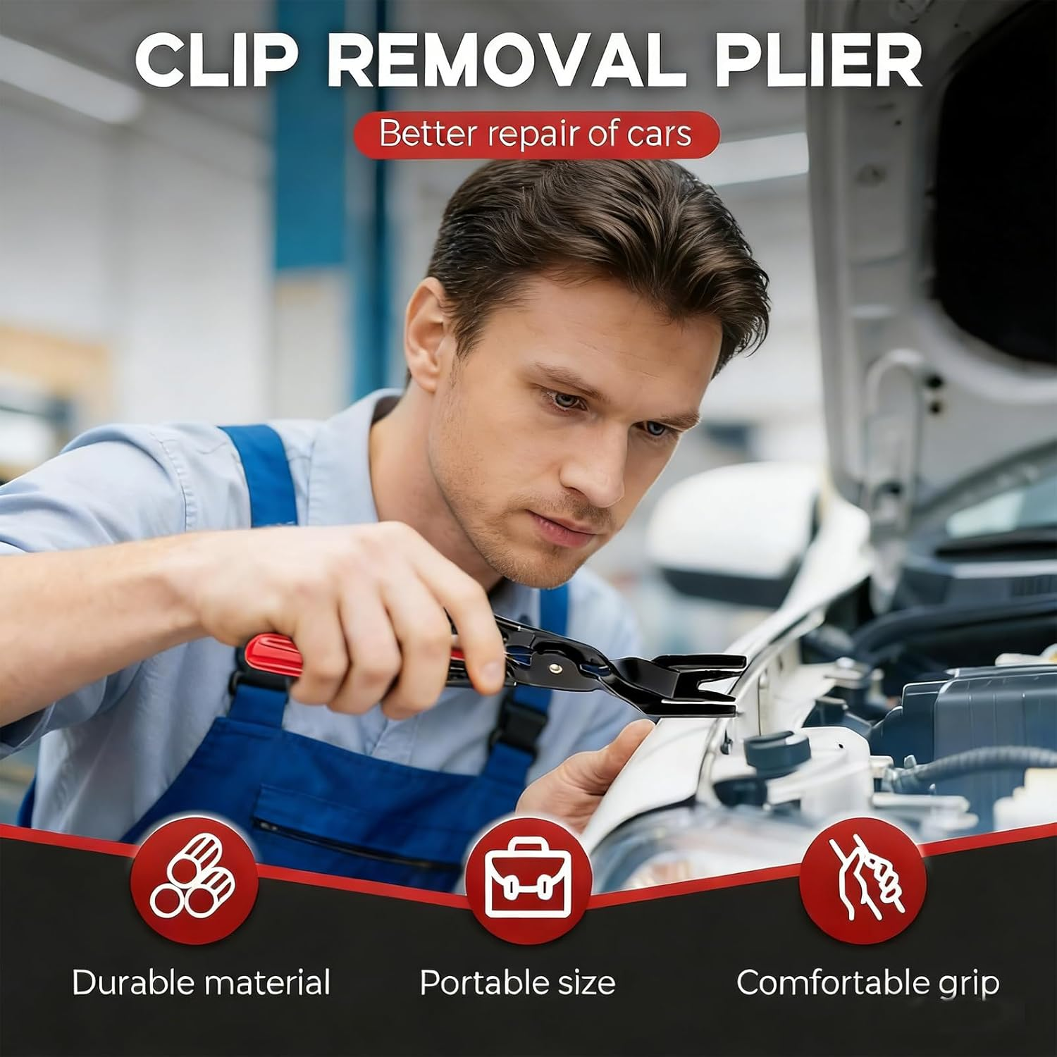 Panel Clip Removal Pliers, Automotive Trim Removal Tool for Push Pins & Clips, Car Door Panel and Interior Trim Tool, Red image number 5