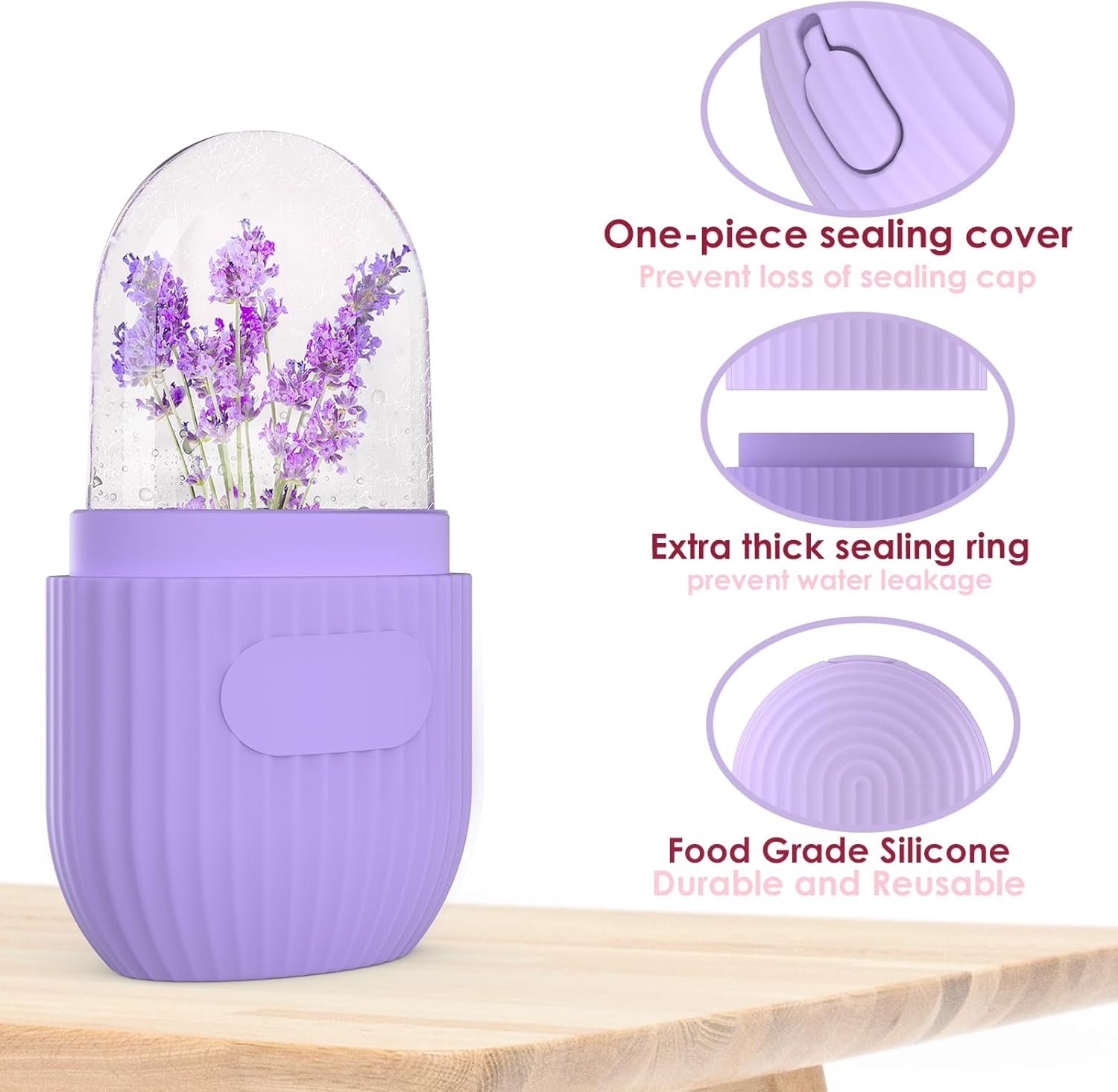 Geeric Ice Face Roller, Silicone Ice Facial Rollers, Cube Face Contour for Eyes Neck, Beauty Facial Massage Roller Remove Dark Circle Pore Shrink Face Roller Skin Care Tools (Purple) - Purple image number 2