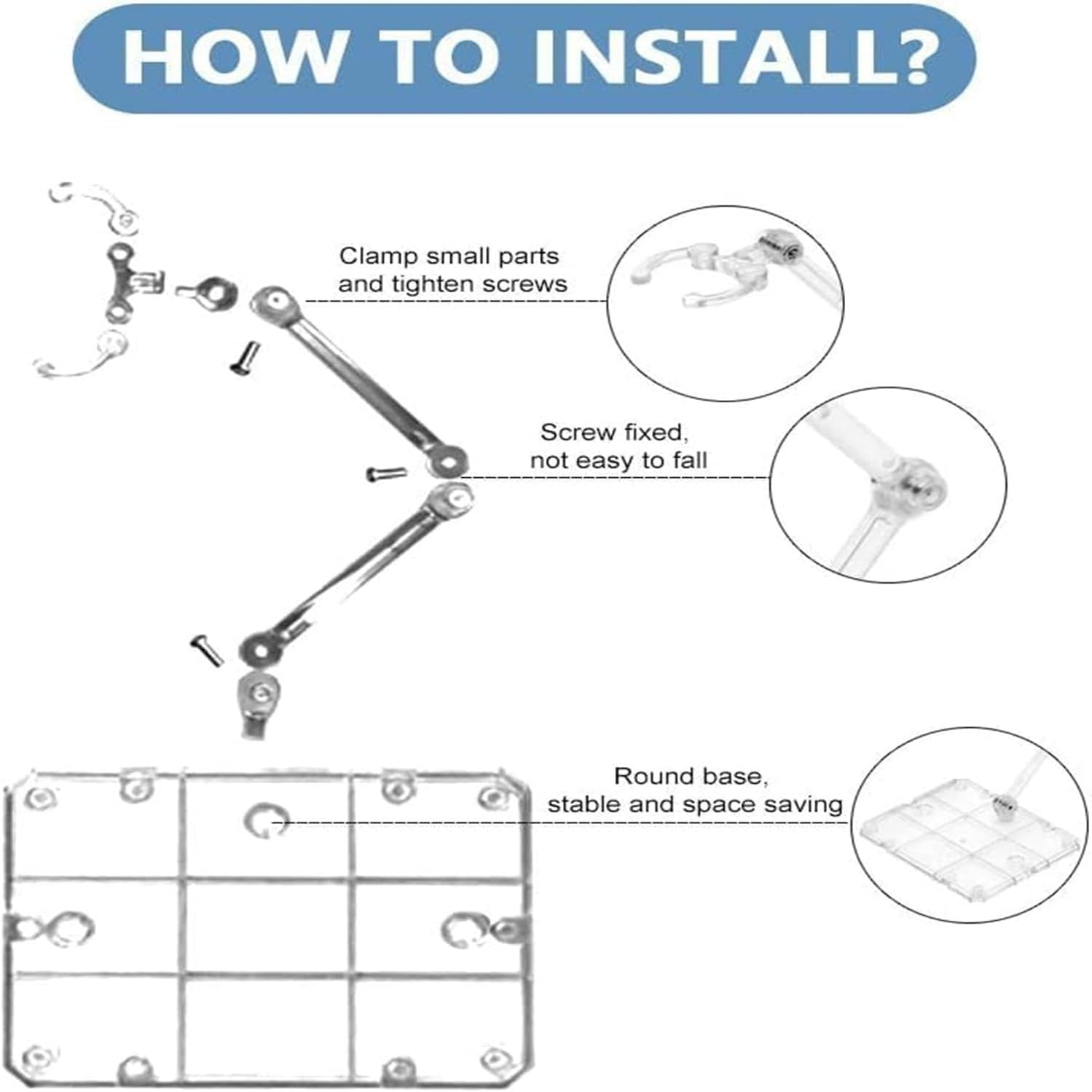 8-Piece HG144 Movable Action Figure Stand, Display Stand Base, Compatible with 6-Inch HG RG SD SHF Gundam 1/44 Toy, Transparent Plastic