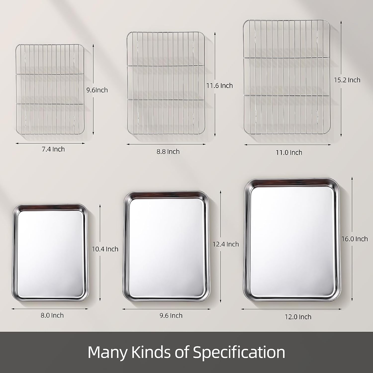 Baking Sheet with Cooling Rack Set of 6, 3 Premium Stainless Steel Cookie Sheets and 3 Wire Racks, Kitchen Nonstick Baking Pans Set Includes 3 Different Sizes, Heavy Duty Non Toxic image number 6