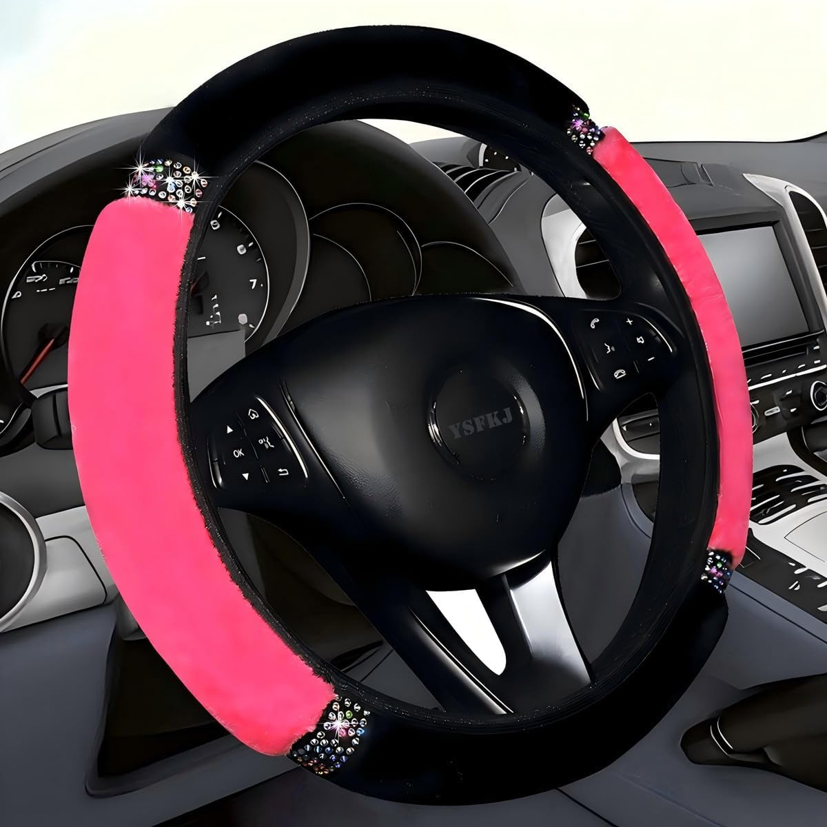 Car Steering Wheel Cover, 15 Inch Colorful Rhinestones Fluffy Steering Wheel Cover for Most Cars, Sparkly Crystal Diamond Steering Wheel Protector for Women Girls,Purple image number 6