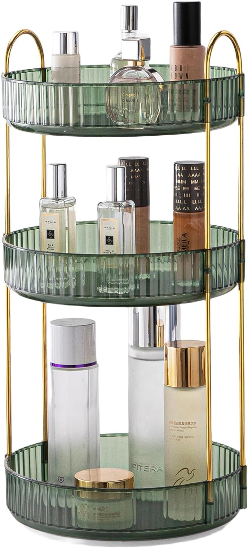 Makeup Organizer for Vanity, 360&deg; Rotating Bathroom Organizer Countertop, High-Capacity Skincare Organizer, Spinning Cosmetics Organizer for Dresser Countertop (2 Tiers, Green)