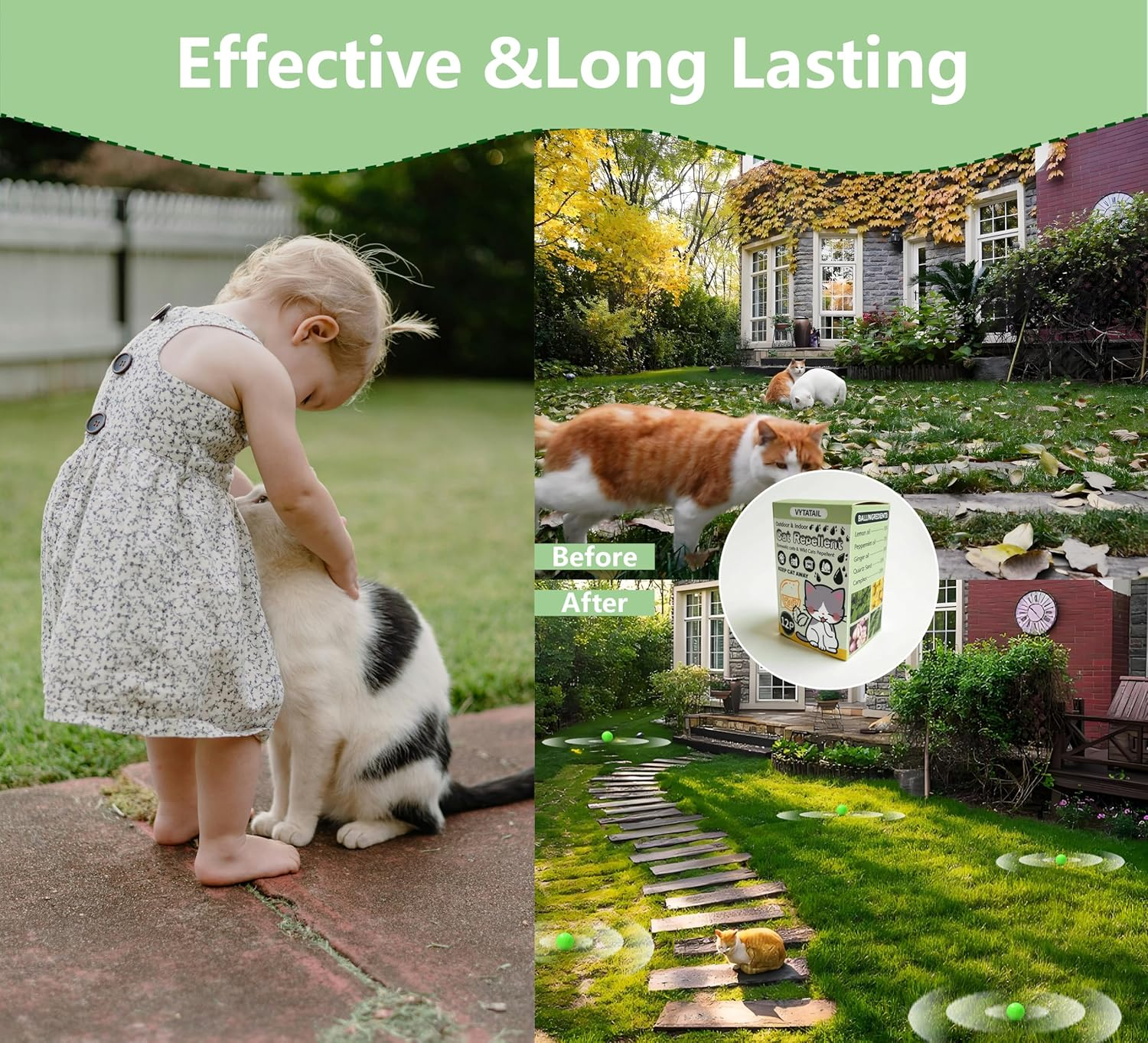 VYTATAIL Cat Repellent Balls 12 Pack - Quartz Sand with 6 Mesh Bags, Long Lasting Indoor/Outdoor Cat Deterrent for Garden/Yard/Sofa, Natural Non-Toxic Pet Safe 2