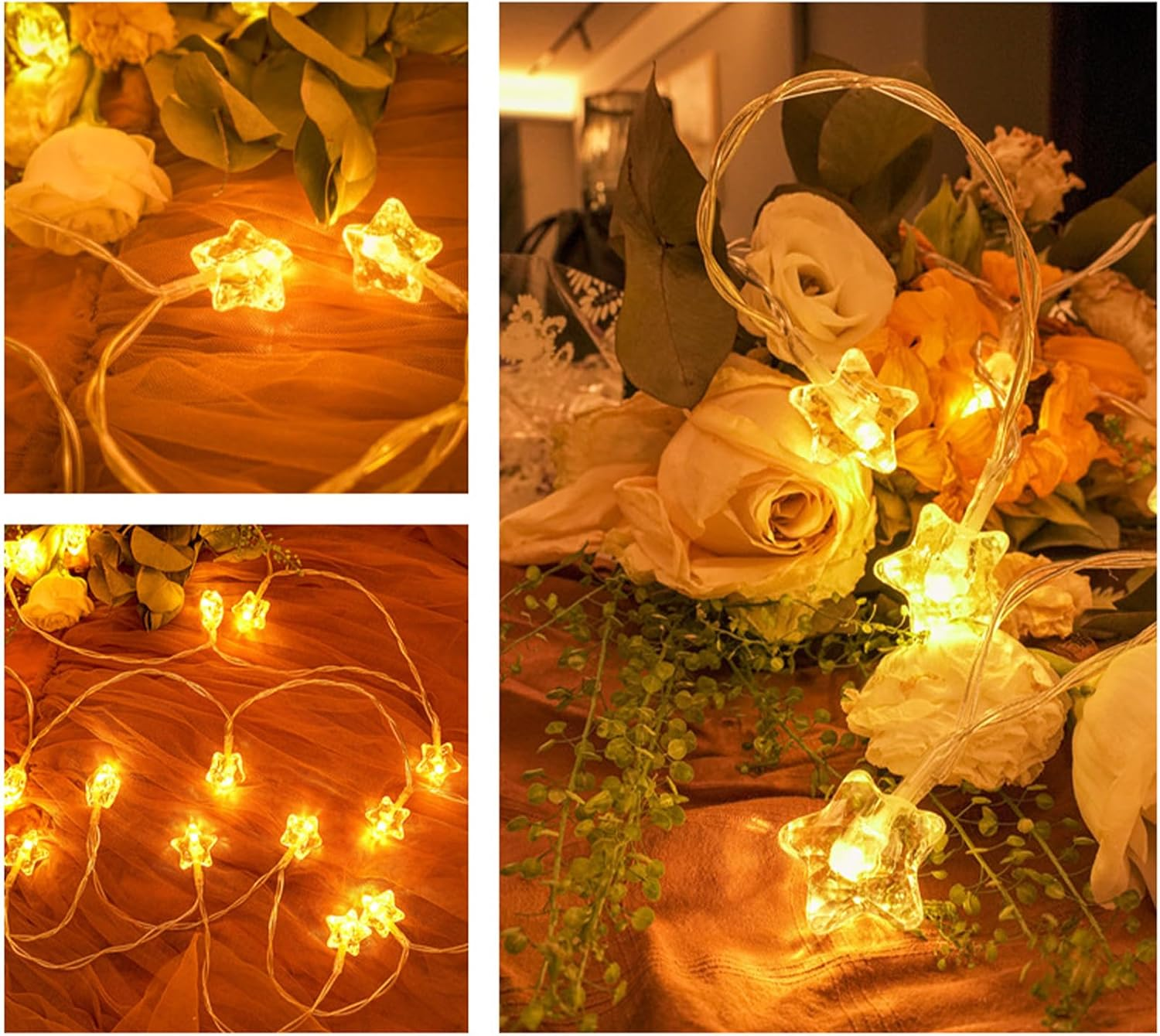 ENLACE LED Star Fairy Lights, 3 M 20 LED Star Fairy Lights, Battery Operated, Warm White Fairy Lights Stars for Christmas, Wedding, Party, Children'S Room, Bedroom Decoration image number 3