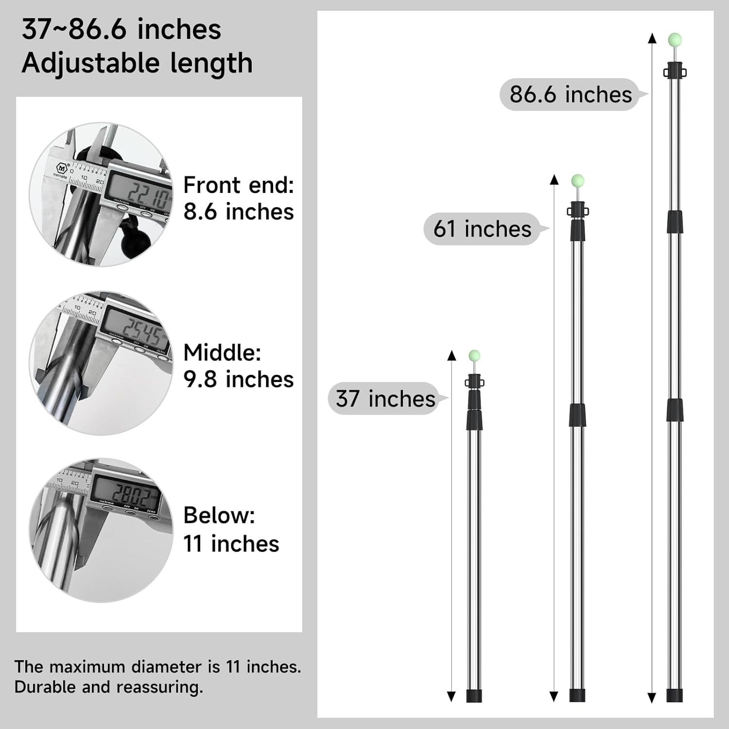 KOMCLUB Telescoping Tarp Poles | 3 Section Stepless Adjustable Tent Poles 75" Lightweight Stainless Steel with Storage Bag for Camping Canopy Awning Backpacking Hiking Set of 2 (Black image number 2