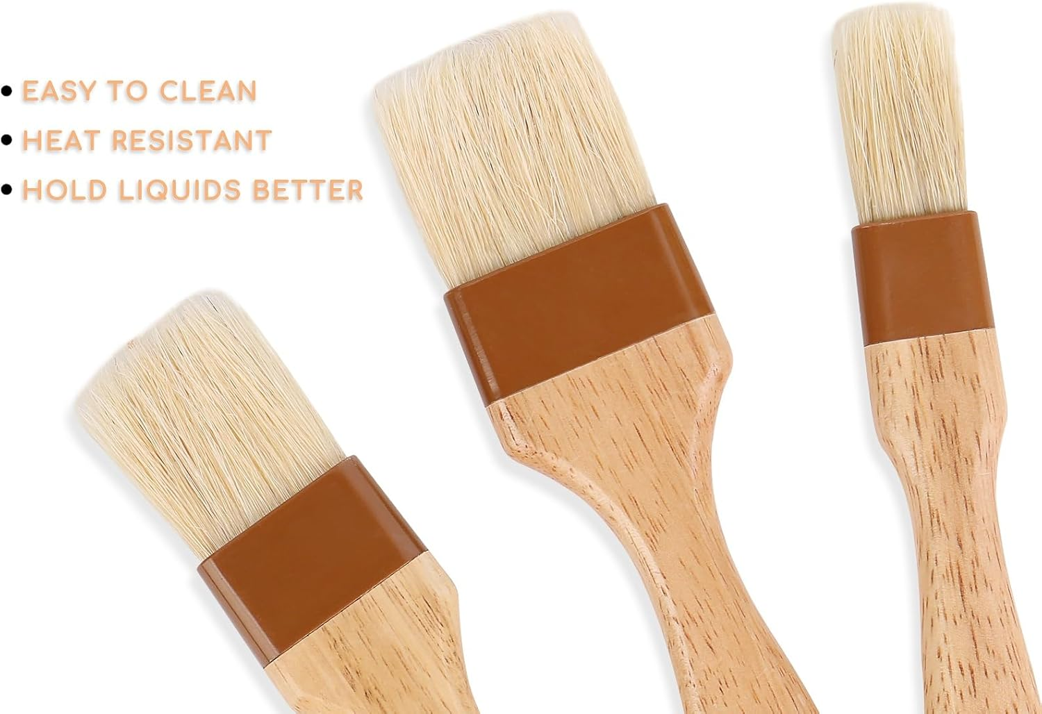 3-Piece Natural Bristle Pastry and Basting Brush Set with Wooden Handles &ndash; Ideal for Cooking, Baking, BBQ, and Kitchen Basting image number 2
