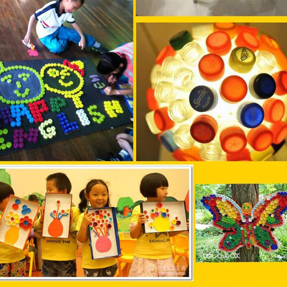 POPETPOP 200Pcs Bottle Cap Bottle Lid Bottlecaps Decor Bottles and Caps Embellishments Caps Stoppers for Bottles Milk Bottle Tops Decked Kids Crafts Child Bottle Stickers Plastic Flat image number 4