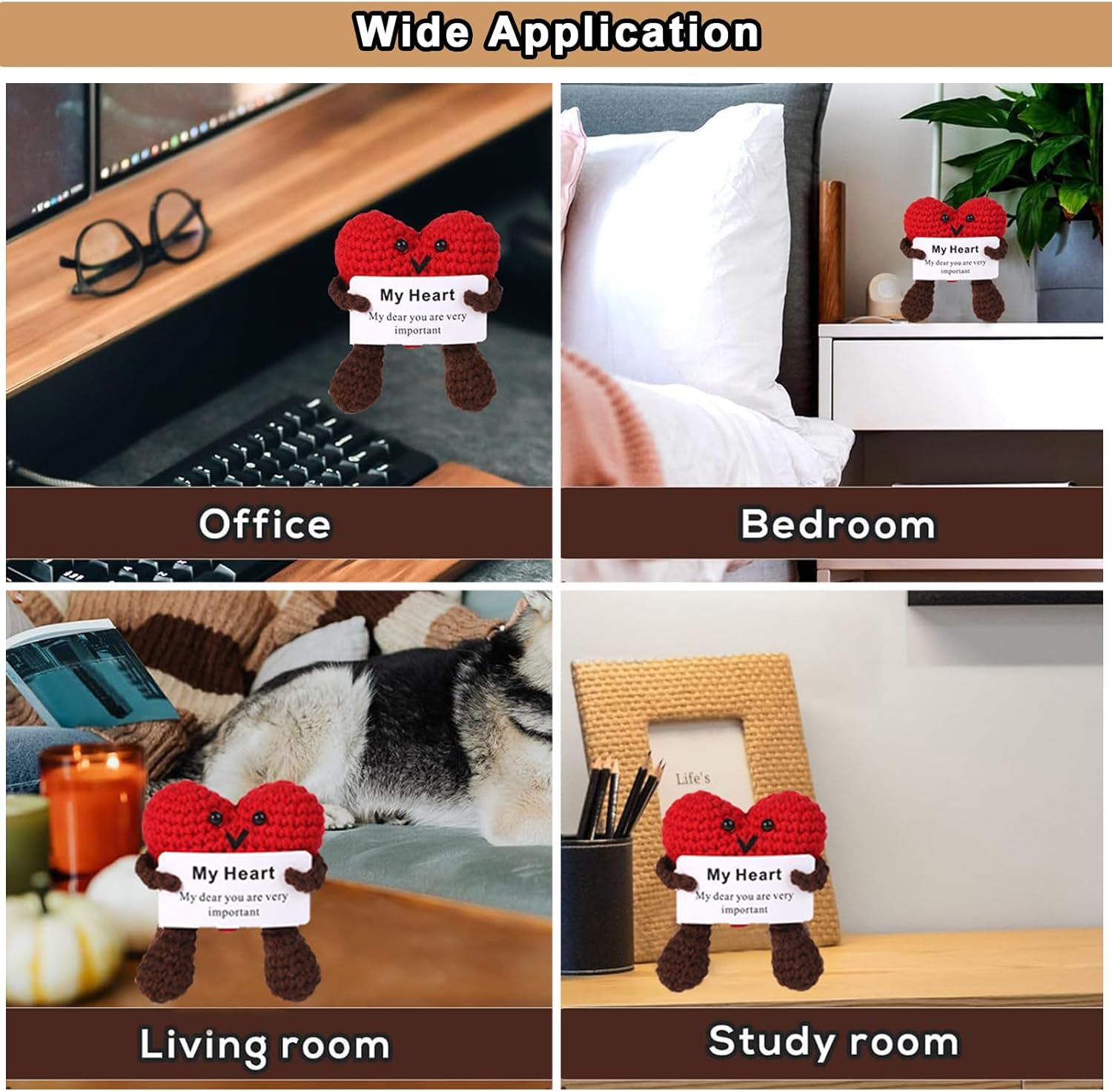 YQQZQ Love Heart Crochet,Knitted Heart Ornament,Car Decor,Room Decor Knitted Heart Ornaments image number 1