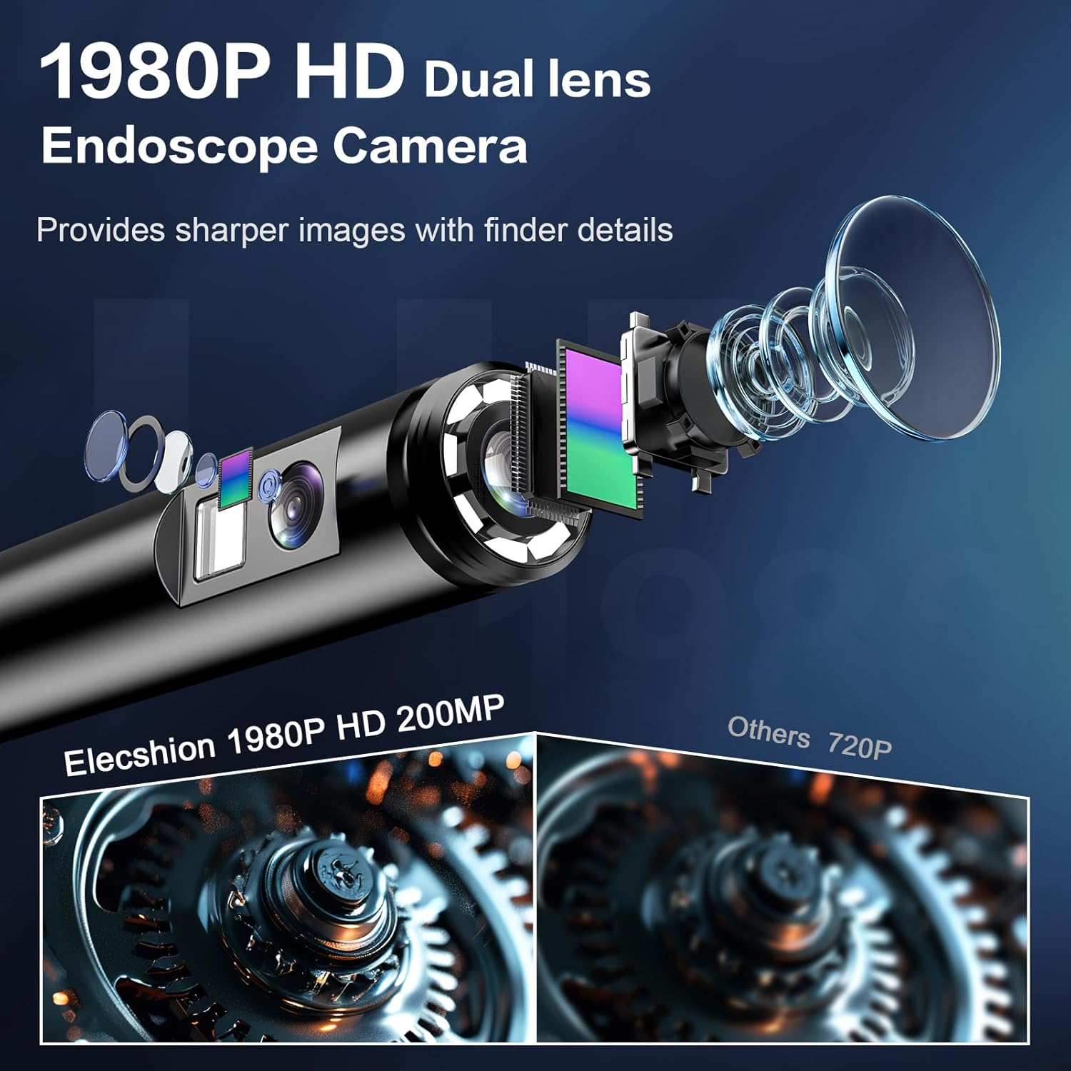 CARPDIM Dual-Lens Endoscope with 8+1 LED Lights, 1980P Borescope Inspection Camera, IP68 Waterproof, 16.5FT Semi-Rigid Snake Cord for Iphone, Ipad & Android image number 1