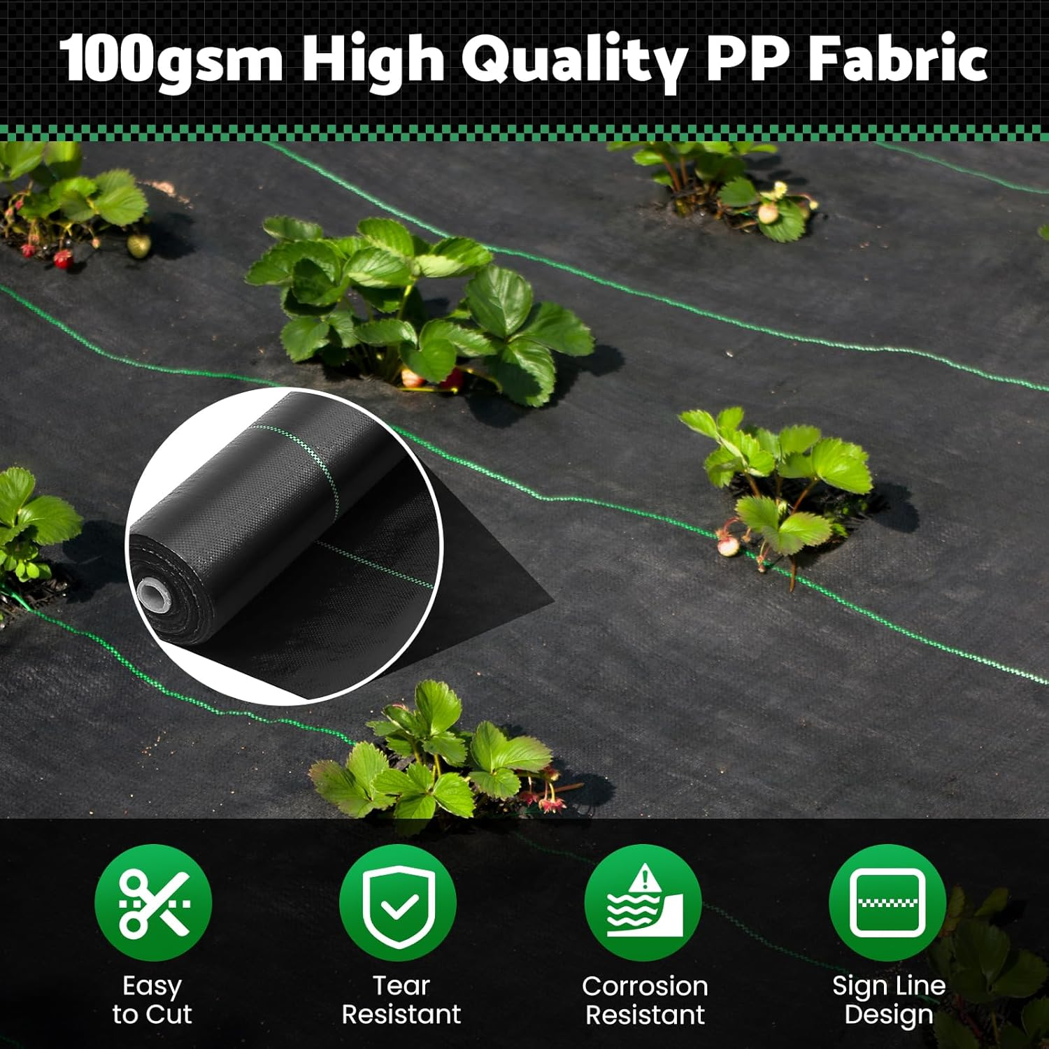 Advwin Weed Mat, 3.66 X 50M Weedmat Weed Control Mat, Woven Fabric Durable Barrier Matting, High Permeability & UV Resistant Woven Ground Cover for Outdoor Greenhouse Garden Lawn Supplies image number 6