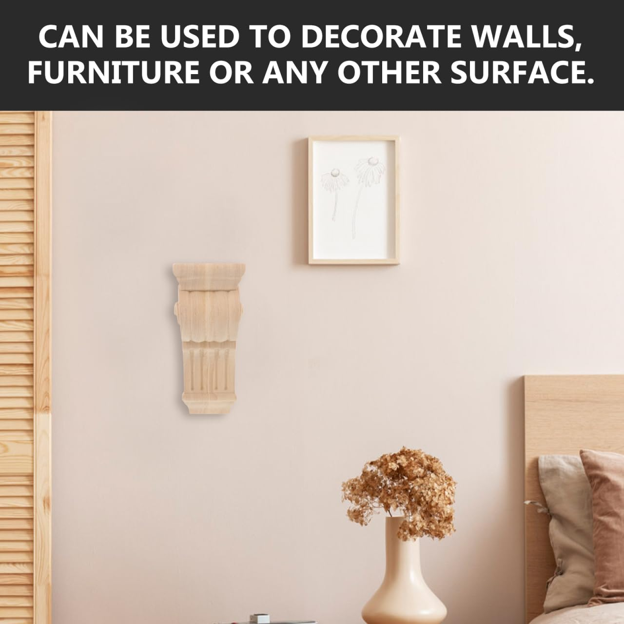 OSALADI 2Pcs Wood Carved Corner Vintage Decor Furniture Decals Wooden Corbels with Carved Wood Decal Crowns & Corner Blocks Furniture Decoration image number 6