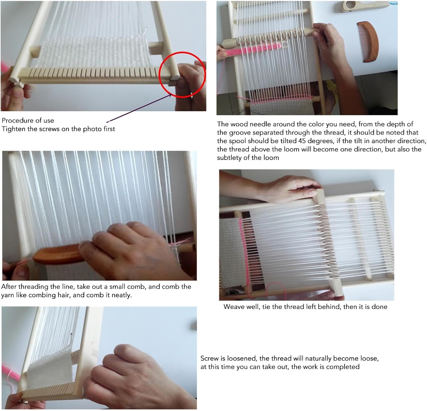 Trisar Weaving Loom Kit, Wooden Tapestry Looms with Wooden Comb, Shuttle, Thread Post & Woolen Thread, Develops Creativity, Ideal for Kids image number 6