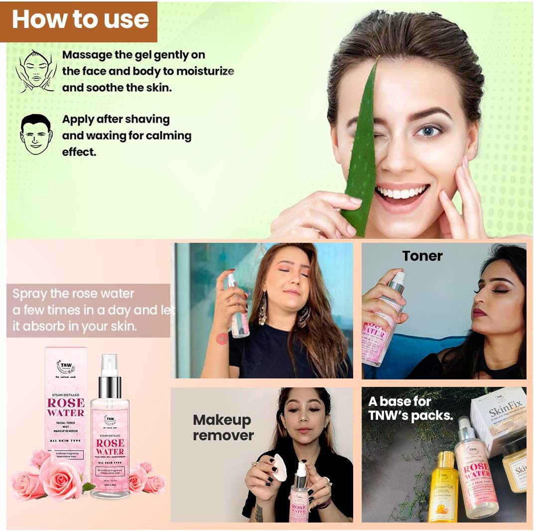 TNW-THE NATURAL WASH Distilled Rose Water and Pure Aloe Vera Gold Gel, 200 Ml, Pack of 1 image number 1