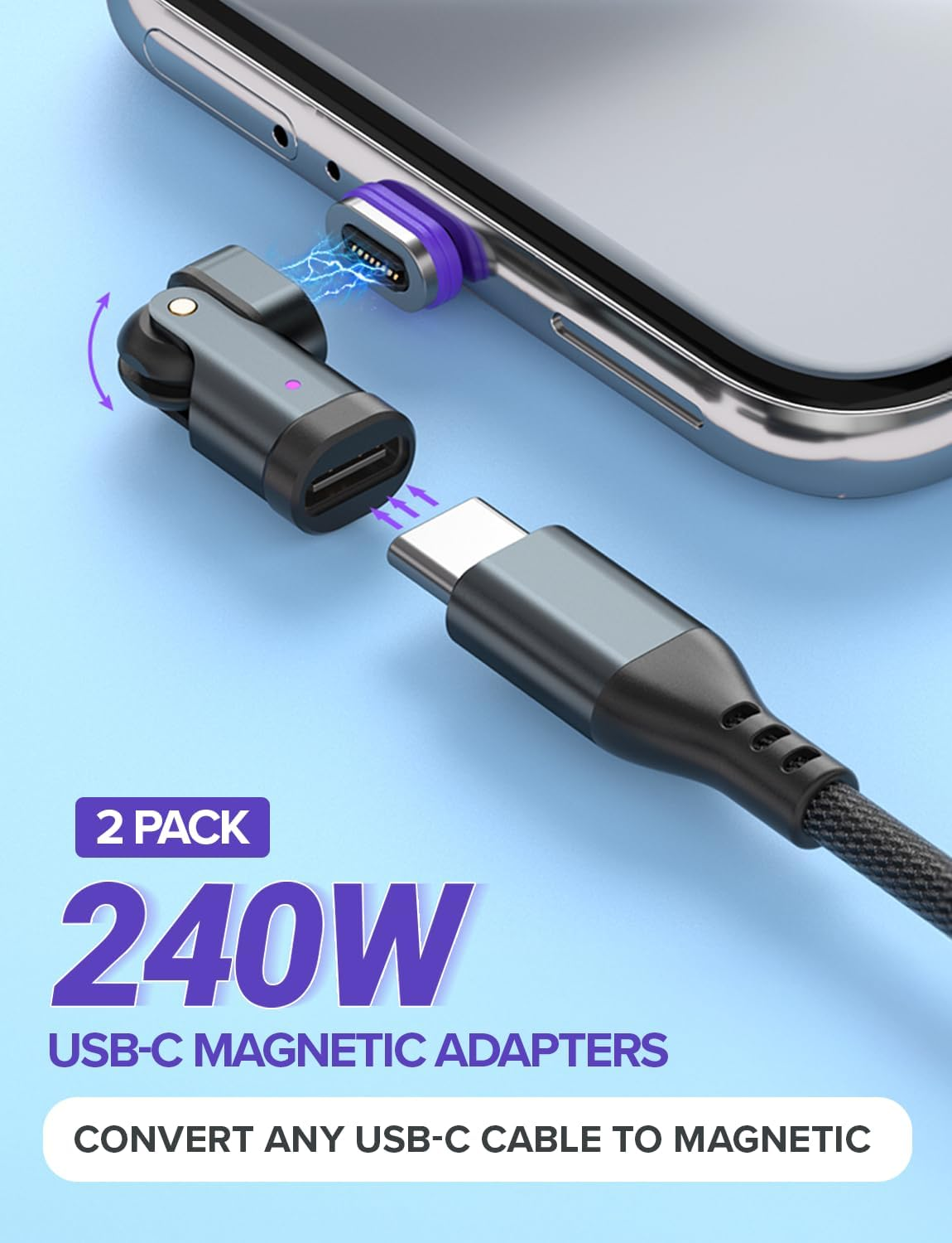 MAGNILINK USB C Magnetic Adapter 180 Degree Right Angle USBC Extender 240W PD Swivel Magnet Charging Connector Type C Breakaway - for Steam Deck, Iphone 15, ROG Ally, Macbook, Switch and More image number 5