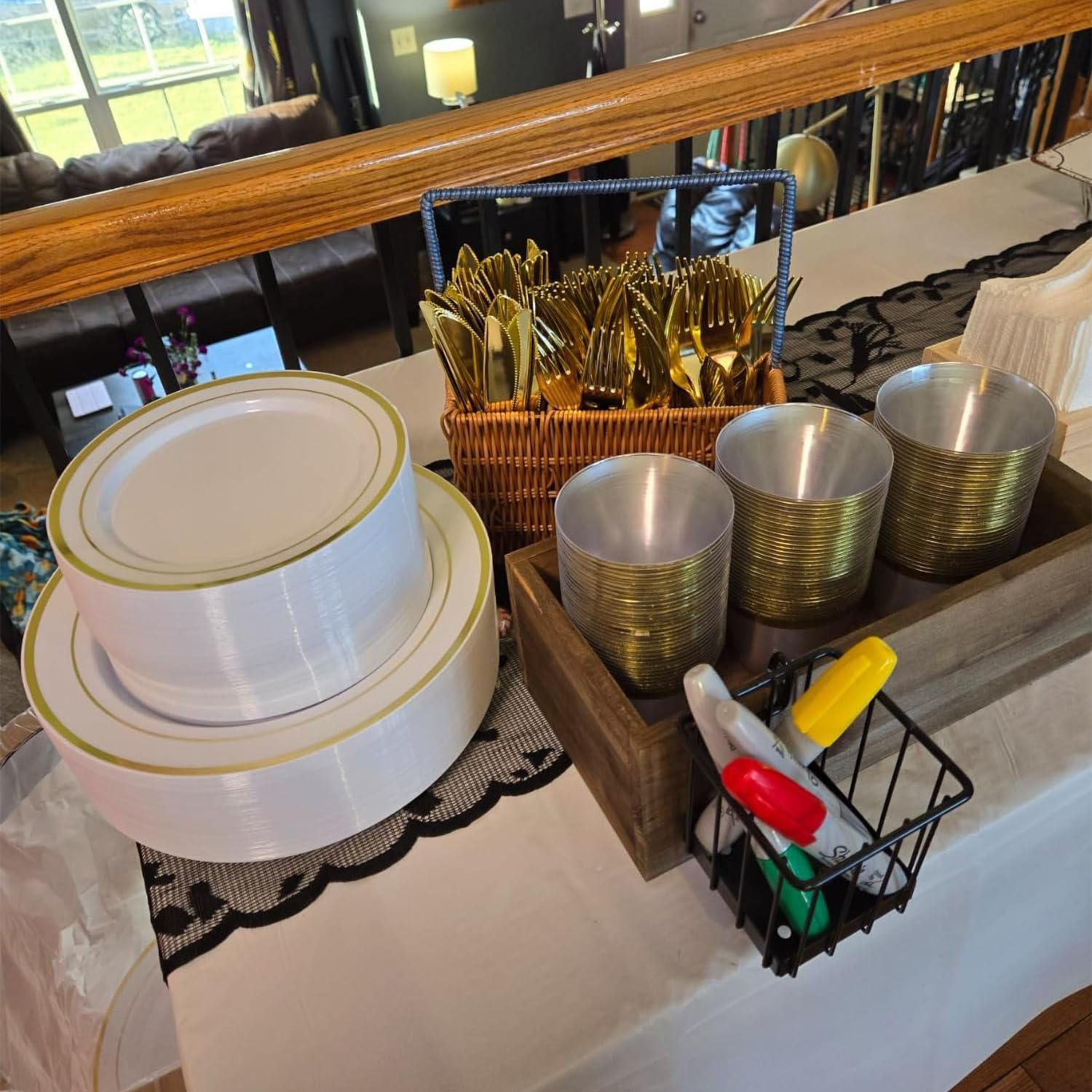 EDINNO Crockery Set, 175 Piece Crockery Set for 25 People with Knives, Spoons, Forks, Cups, Paper Towels, Salad Plates and Serving Trays Party Set for Multiple People Potlucks, Birthday Parties image number 1