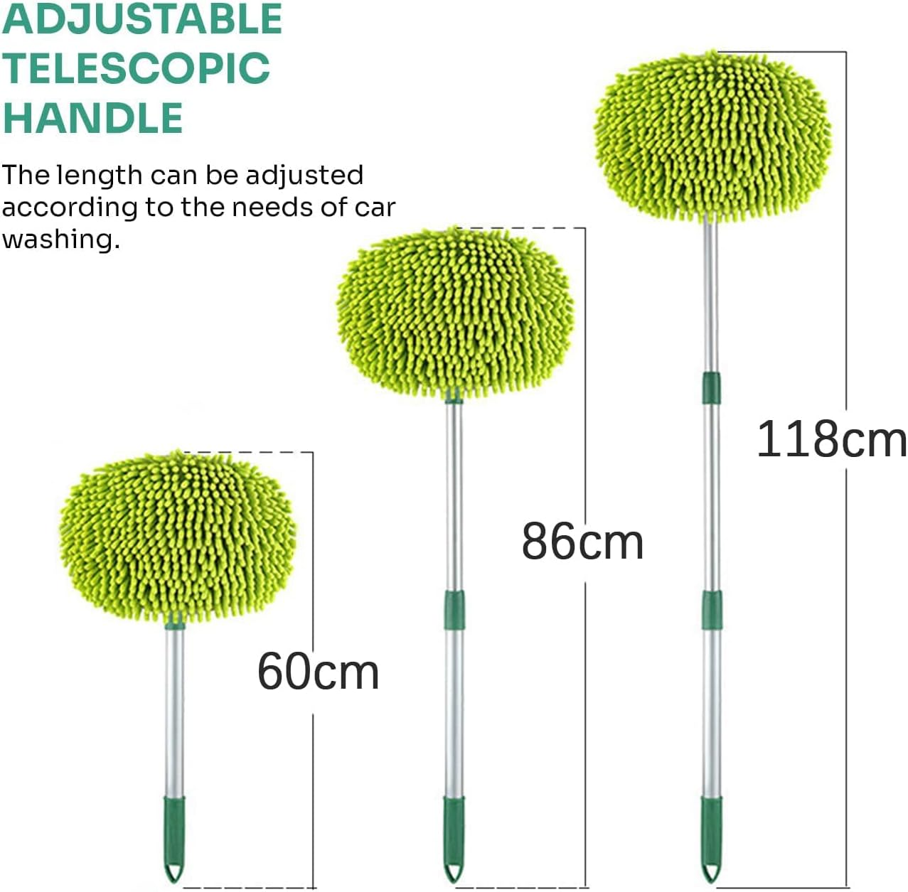 Car Wash Brush Kit with Long Handle, Extendable Long Handle Car Cleaning Brush, Extendable Pole Lengths 60-118Cm, Microfibre Mop with 2 X Scratch Free Mop Heads image number 5
