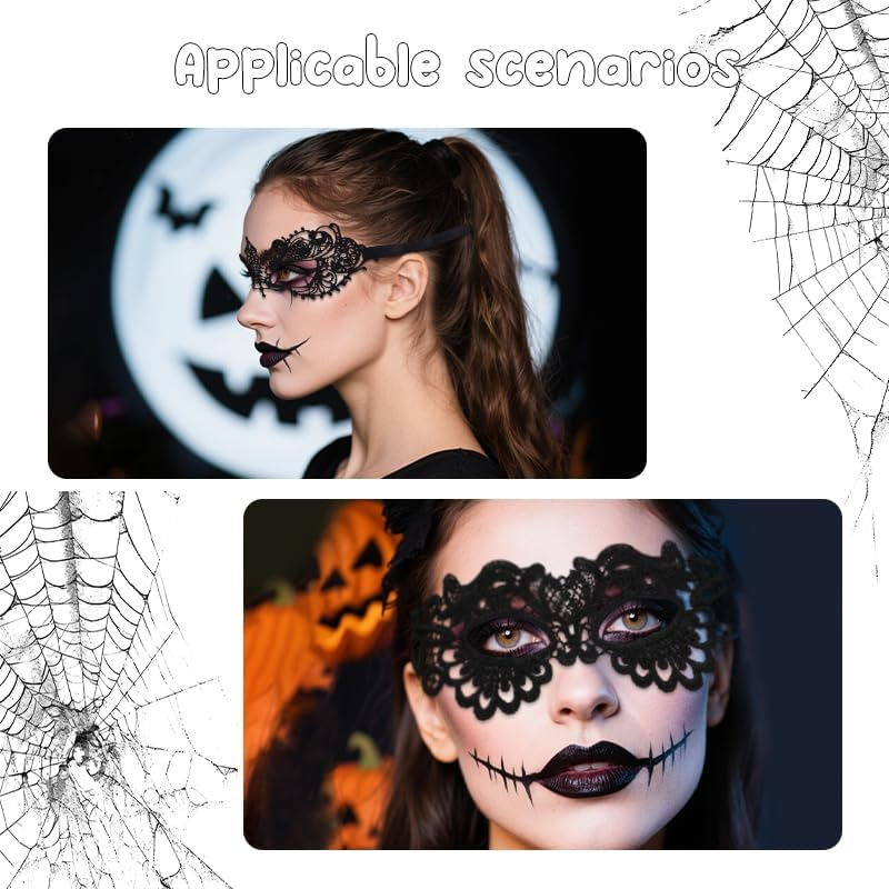 Black Lace Eye Mask Half Face Mask Women Adults Sexy Masks for Party Carnival Cosplay Halloween Accessories for Women Teen Girls Halloween Eye Face Masks 2Pcs image number 1