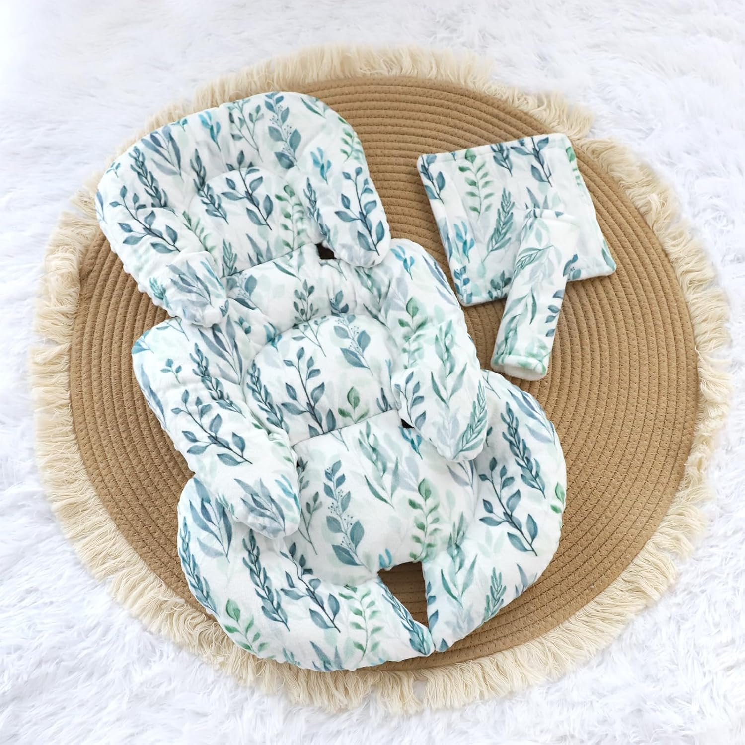 DILIMI Infant Car Seat Insert, Soft Baby Head Support with 2 Strap Paddings, Reversible Newborn Car Seat Cushion Insert for Stroller, Swing(Green Leaf) image number 1