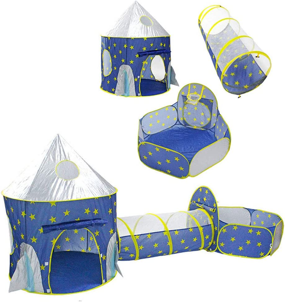 3 in 1 Sky Style Large Play Tent Crawling Tunnels and Ball Pit Set for Toddlers Indoor Outdoor with Carrying Bag (Blue)