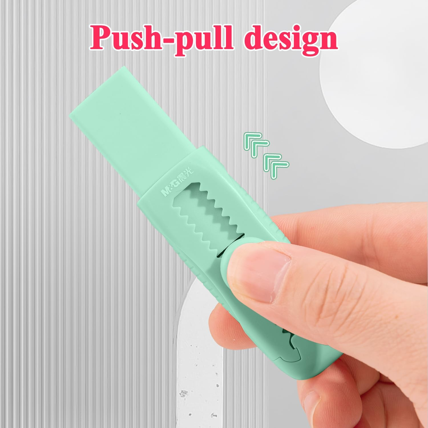 M&G 4+1 Pack Rubber Erasers Sliding Retractable Eraser, Soft Cute Erasers Push Pull Large Pencil Eraser with Plastic Sleeve 4 Refill Eraser for Students Kids, School Office Home Supplies (Green)