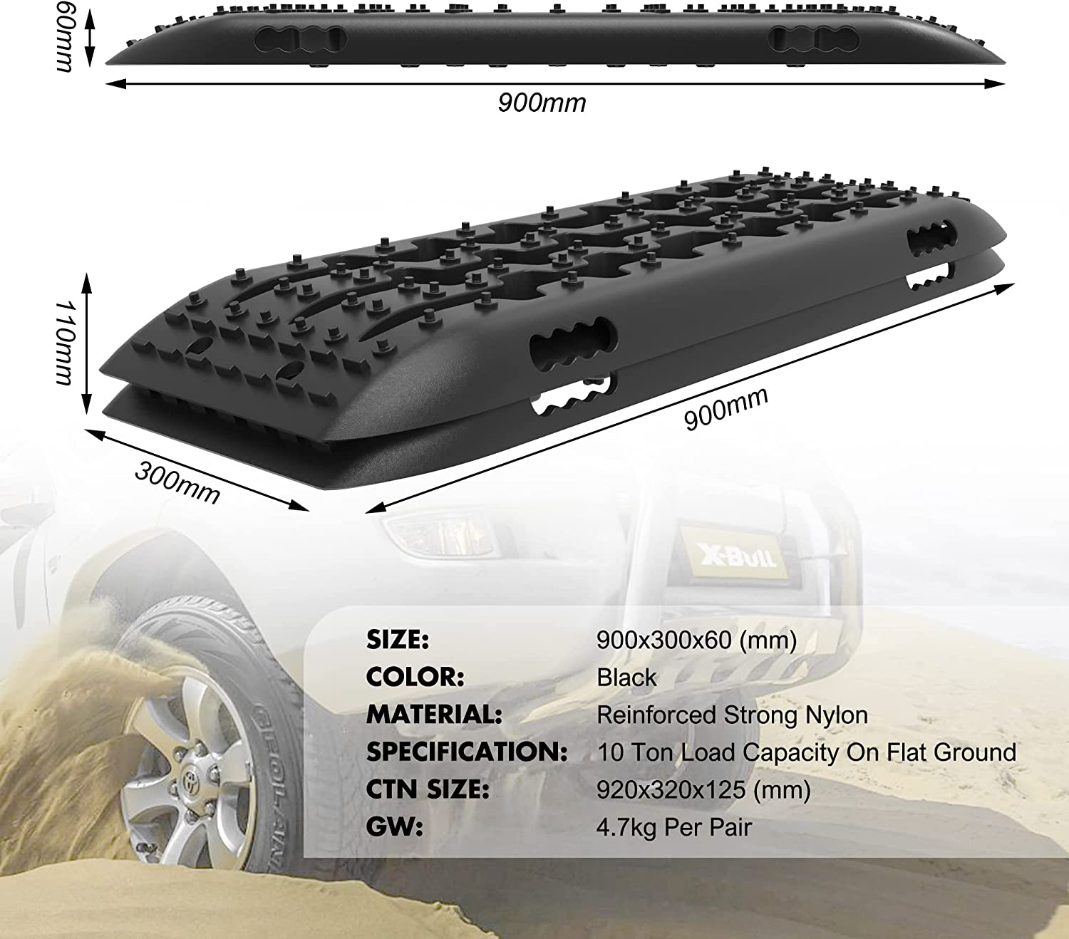 X-BULL Recovery Tracks 4X4 Recovery Boards Offroad 4Wd Tracks 22046LBS/10000KG Stand for Automotive Accessories Tires and Wheels in the Sand Mud Snow(Gen 2.0 Black)