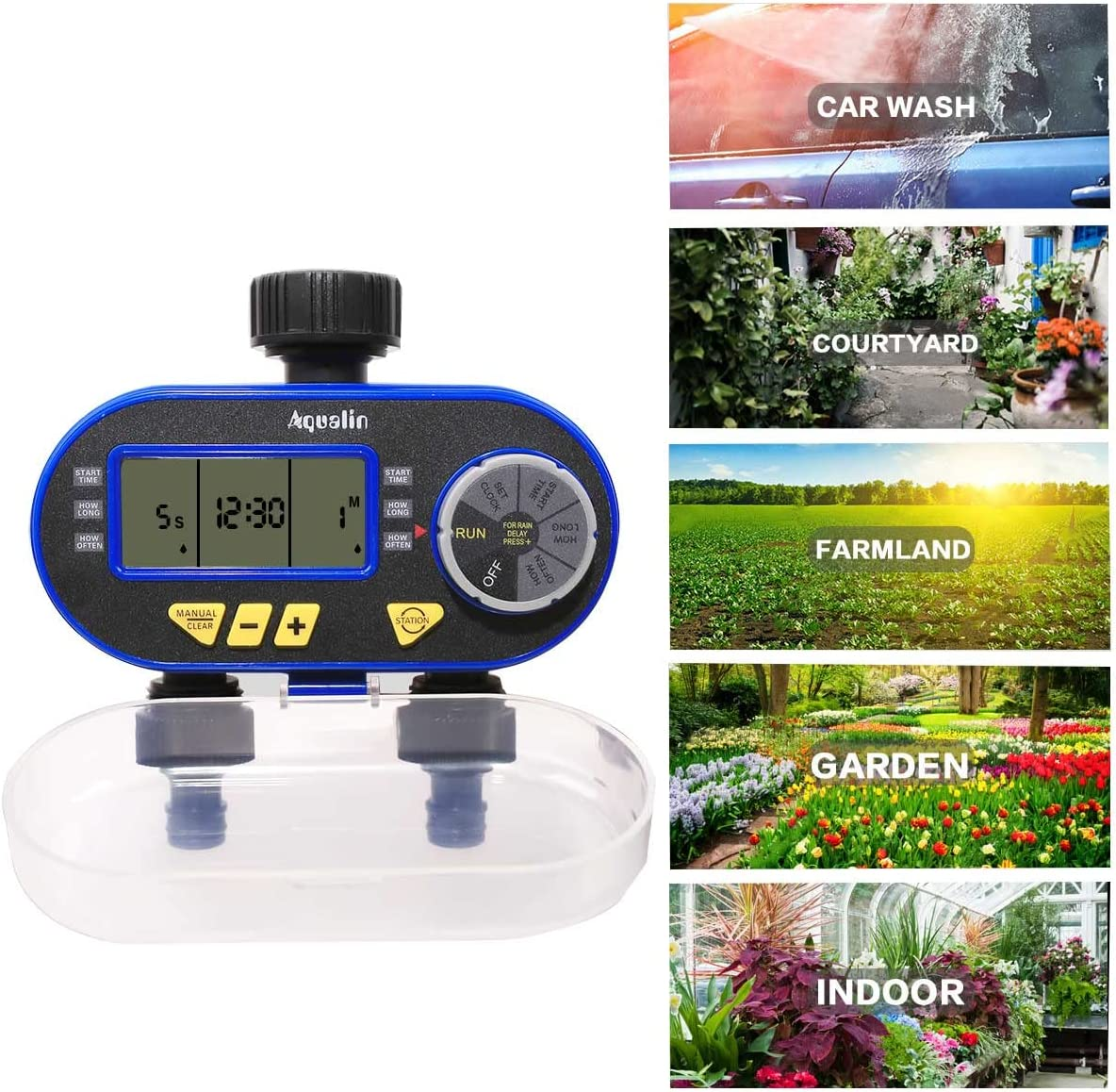 2 Outlet Water Tap Automatic Hose Timer Digital LCD Screen Lawn Irrigation Controller image number 1