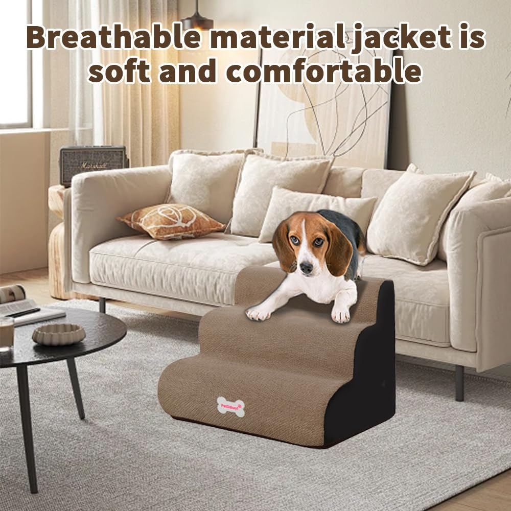 3 Tiers Dog Ramp and Stairs for Beds Non-Slip Sturdy Pet Steps Portable Climbing Ladder for Small Cats Dogs to Get on High Sofa Bed Brown 40 X 60 X 40 Cm