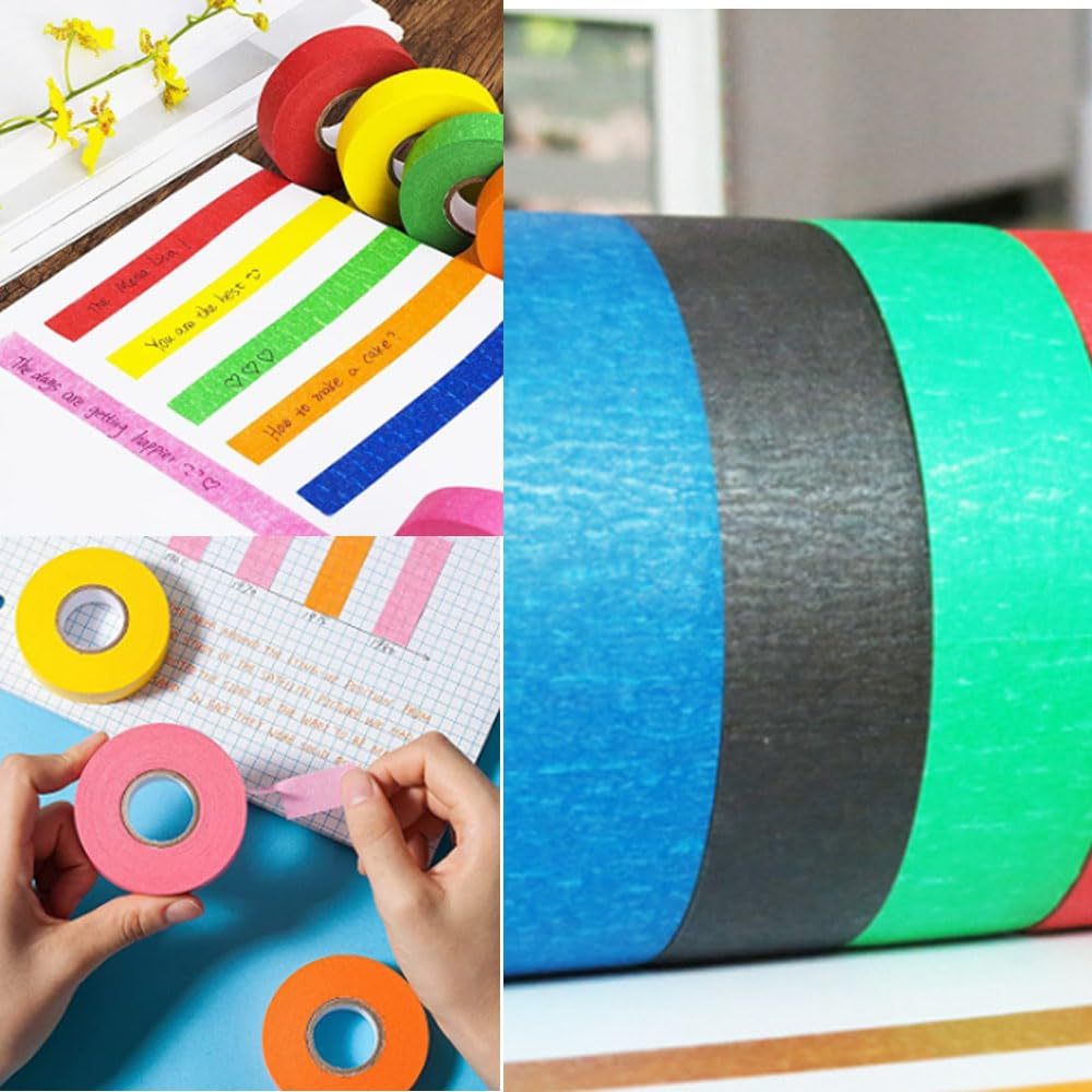 Armastuse 12 Rolls Colored Masking Tape 14.63 M per Roll, Rainbow Colors Painters Tape, Colored Painters Tape, Craft Tape, Labeling Tape, Paper Tape for Bullet Journals, Party Decorations, DIY Craft
