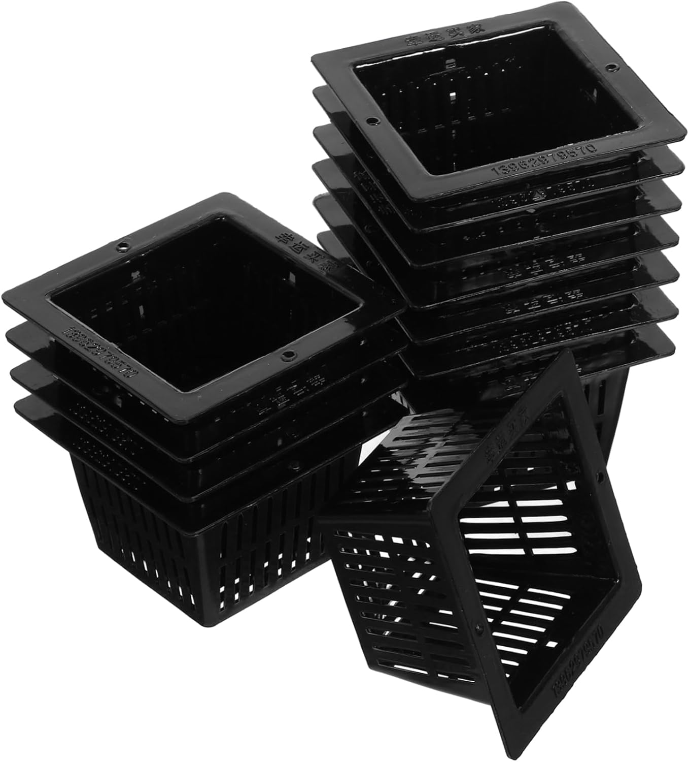 NULYLU 12Pcs Black Square Hydroponic Pots Slotted Mesh Nursery Planters for Balcony Water Culture Gardening Lettuce Vegetables image number 1