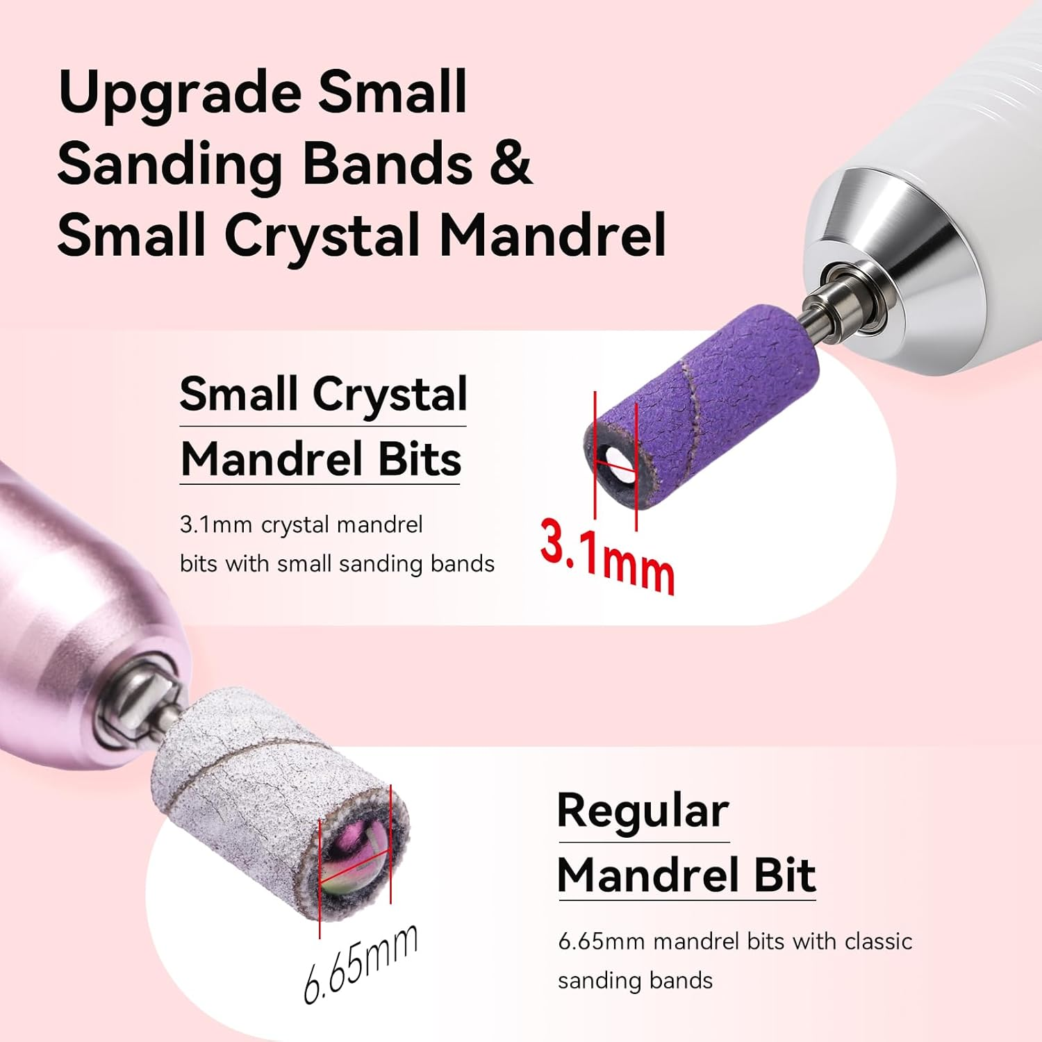 Makartt 100 Pcs Nail Drill Bits Sanding Bands for Nail Drill 4 Color Coarse Fine 80/120/180/240 Grit File Small Sanding Band with 3.1Mm Mini Mandrel Nail Bit Set for Acrylic Nails Gel image number 6