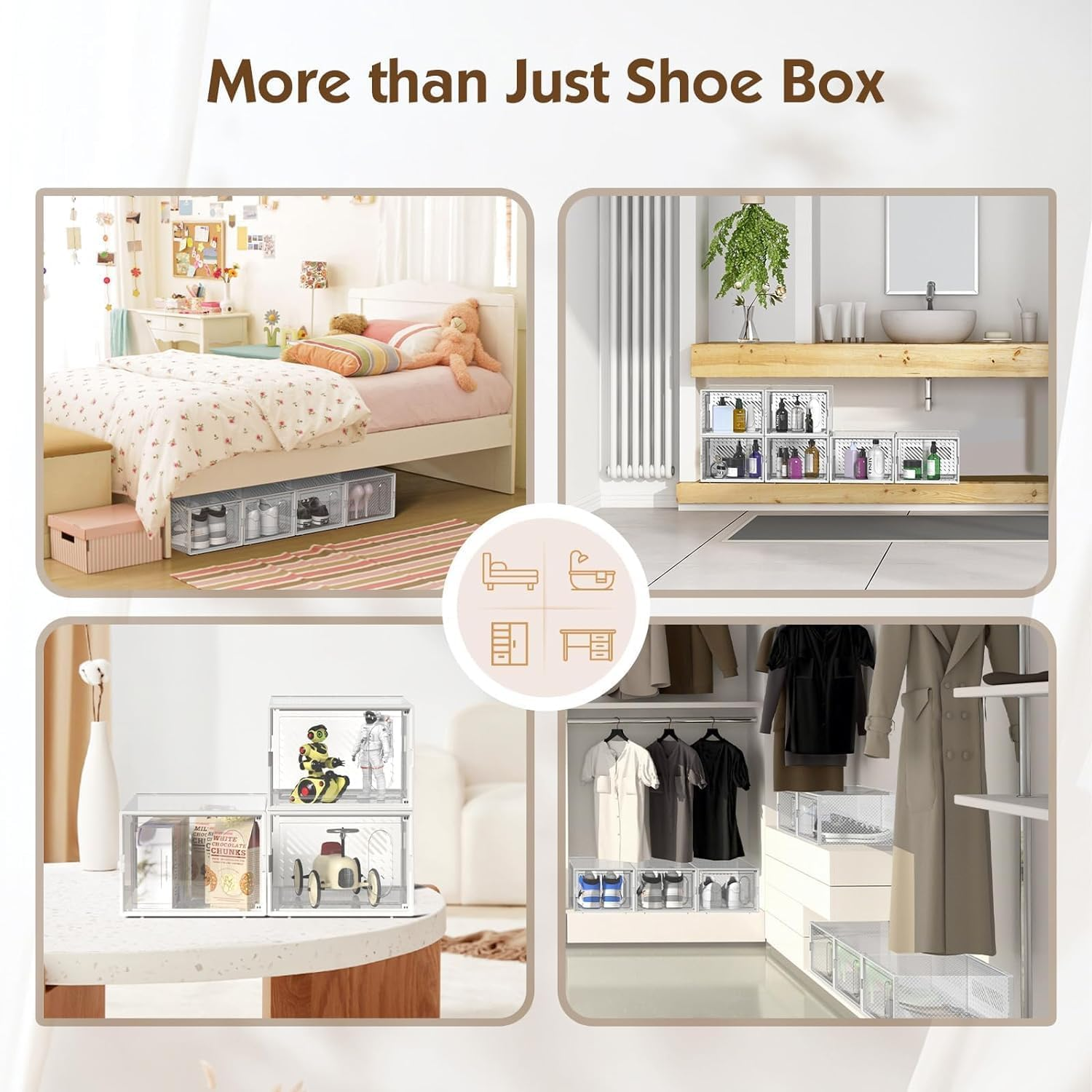 Large Shoe Storage Box, Fit up to Shoe Size 13, Shoe Organizer for Closet, Clear Stackable Sneaker Containers Bins, Space Saving Foldable Shoe Rack (Set of 12Pcs) image number 5