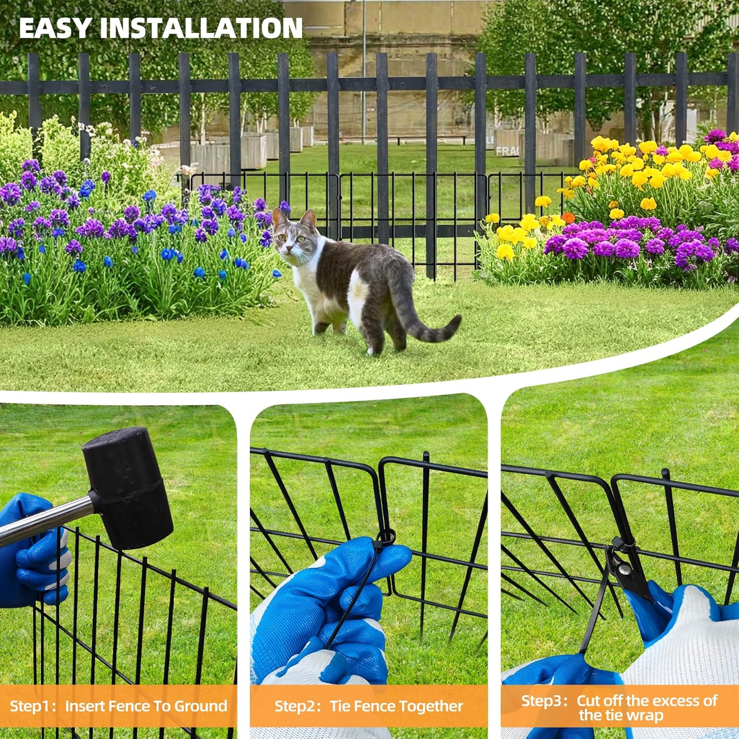 25 Pack Garden Animal Barrier - 1.65Inch Spike Spacing, Reusable Rustproof Metal Fence Border for Dogs & Rabbits - Total 27Ft(L) X 17Inch(H) image number 1