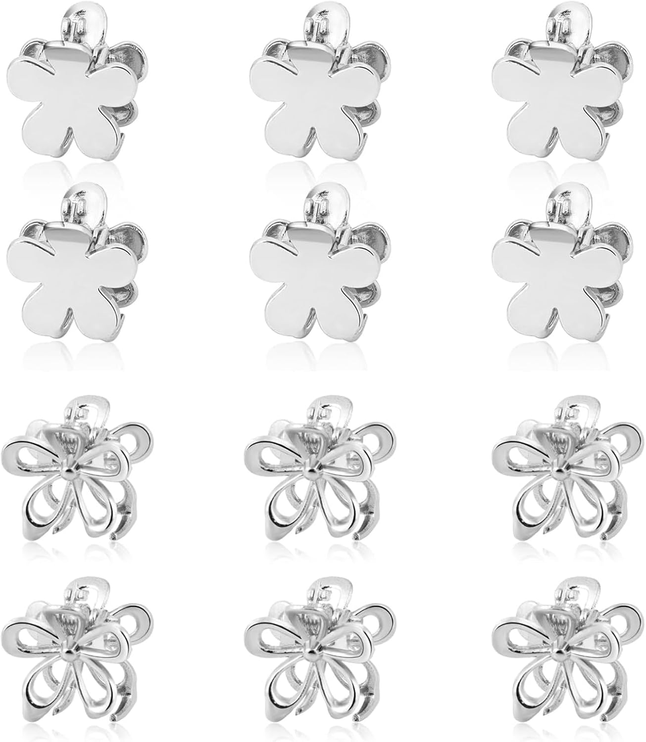 Mitdir Small Metal Hair Claw Clips, 12 Pieces Silver Mini Hair Clips, Non-Slip Pony Pins, Small Flowers Hair Pine Clips, Cute Tiny Hair Clips image number 6