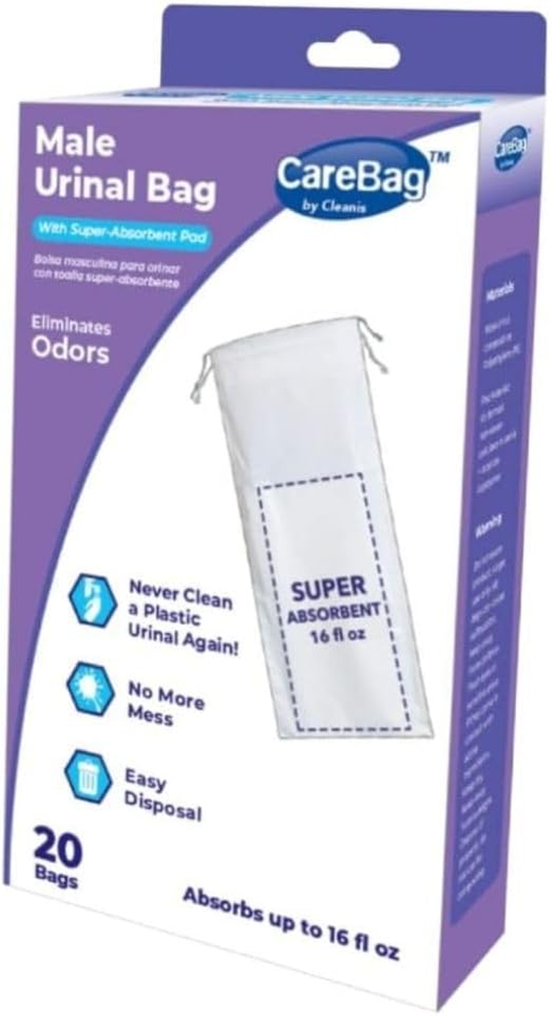 Carebag Medical Grade Male Urinal Bag with Super Absorbent Pad, 20 Count - Travel Urinal for Men - 20 Disposable Bedside Urinal Bottle Bags - Leak-Resistant image number 3