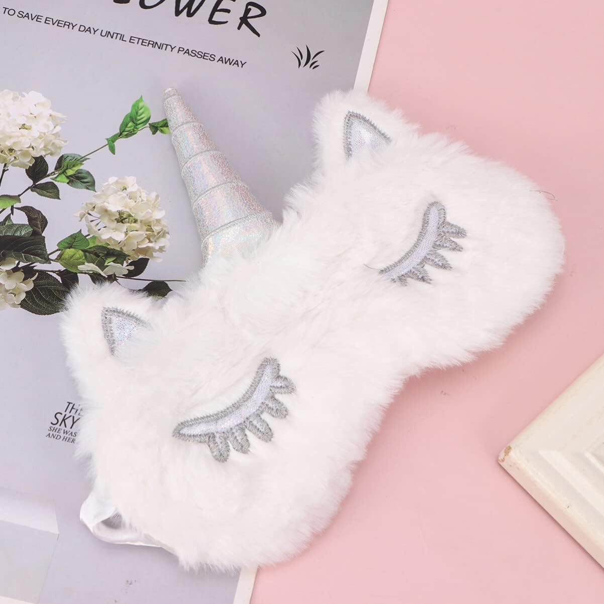 Design Sleep Mask for Women and Girls Comfortable Blackout Eye Blindfold Ideal for Travel Naps and Relaxation White - Purple image number 5