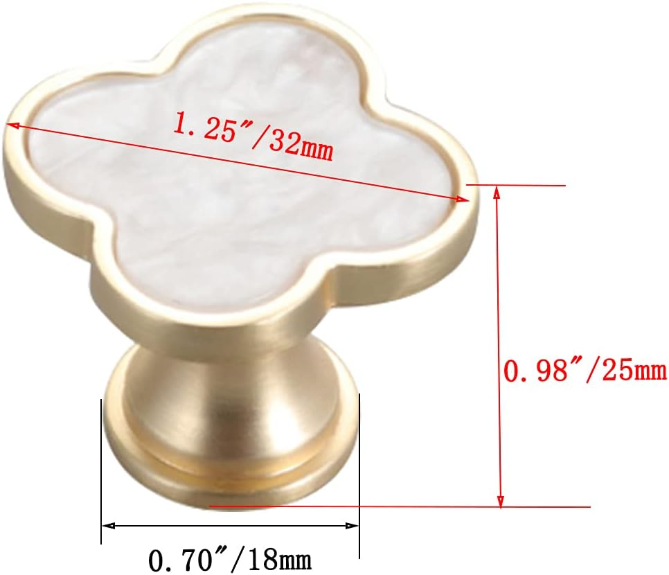 CPELLESSE 6 Pcs Clover Knobs Four-Leaf Handle Creative Cabinet Drawer Pulls Gold for Dresser Wardrobe Zinc Alloy Single Hole Door Handle(White) image number 3