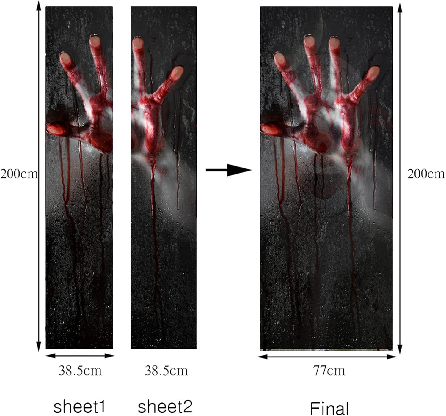 Halloween Decorations, Horror 3D Blood Handprint Door Stickers Bloody Window Decals Waterproof PVC Door Stickers Halloween Party Supplies for Home Decor/1032 image number 2
