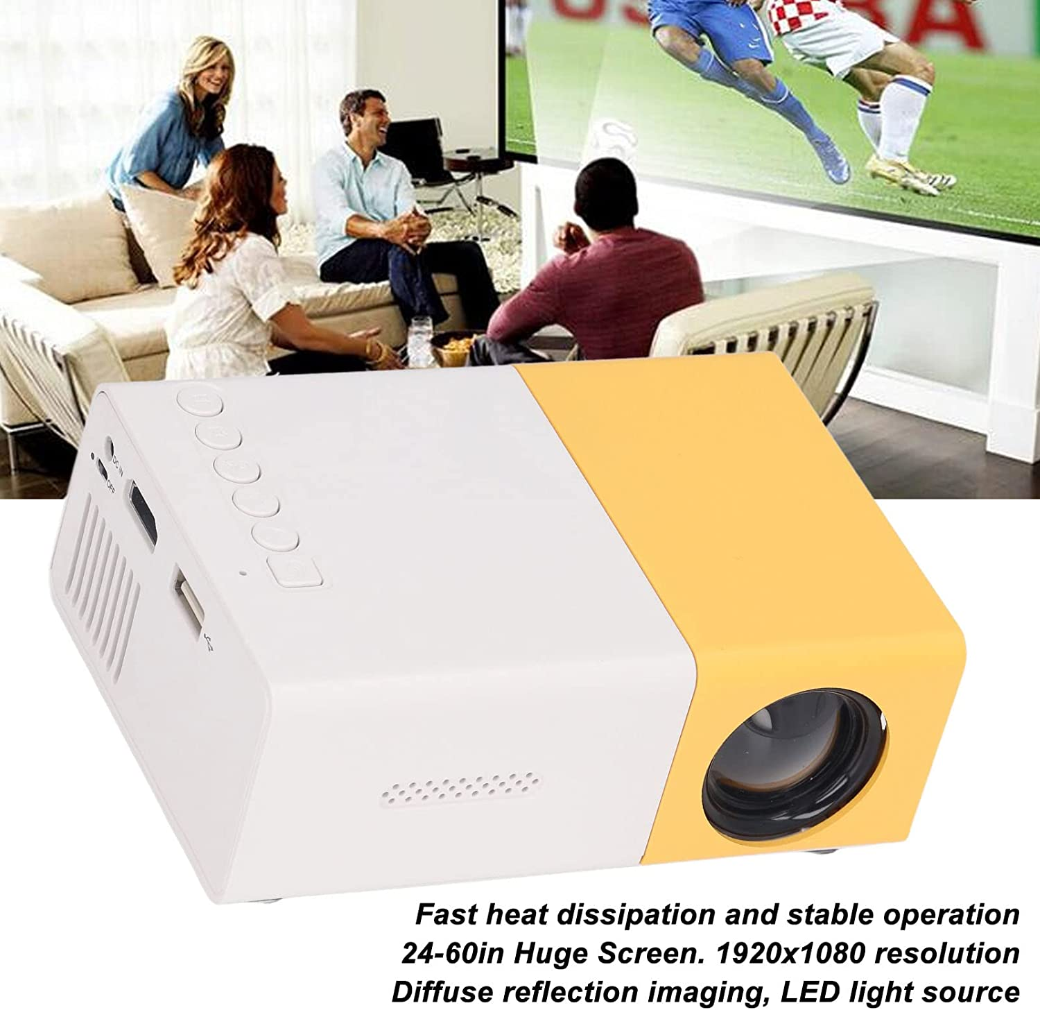 Phone Projector, Mini Projector 1920 X 1080 Resolution 24-60 Inch Big Screen for Outdoor Home (AU Plug)