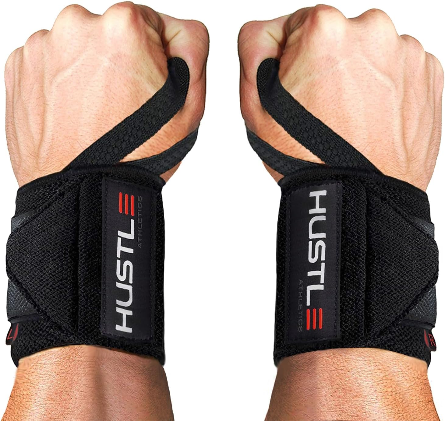 Hustle Athletics Wrist Wraps - Extra Support Weightlifting & Crossfit - Brace Your Wrists to Push Heavier, Avoid Injury & Improve Your Bench Press Instantly Men & Women