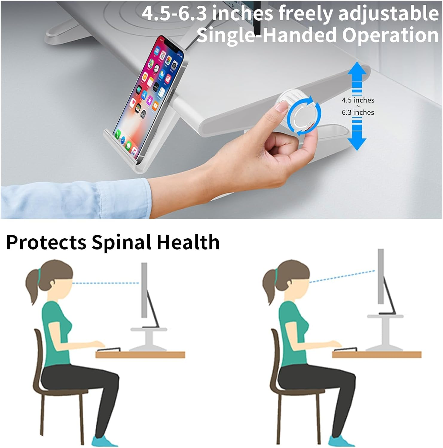 Computer Monitor Stand Riser for Desk, 12-16 Cm Freely Height Adjustable with Cellphone Holder, XICEN Multi-Purpose Desktop Organizer Monitor Stands Riser for Computer, Laptop, Printer, TV (White) image number 5